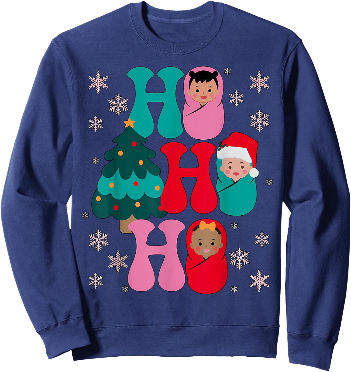 Ho Ho Ho Labor and Delivery Nurse Christmas Mother Baby Sweatshirt - Sweatshirt | Navy