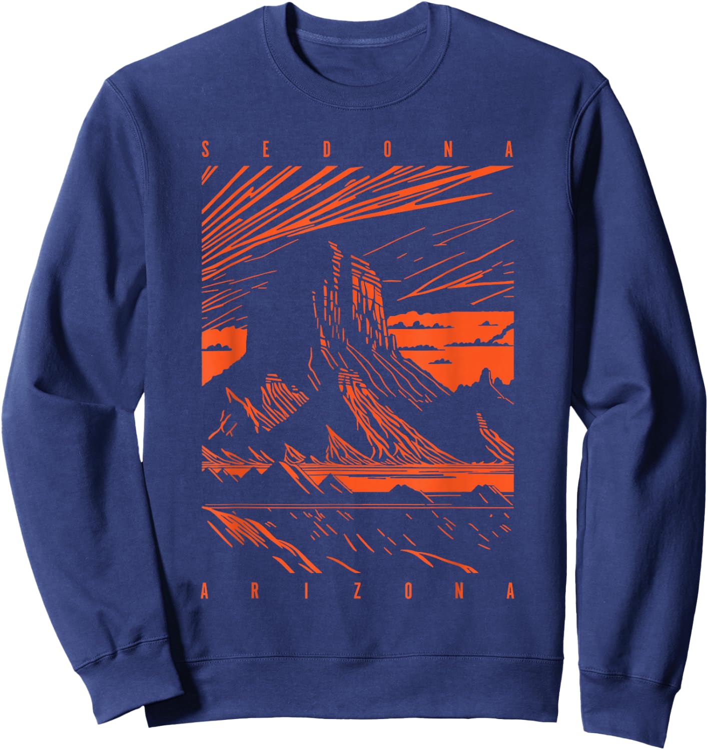 Sedona Arizona Retro Sunset Scenic Red Rocks Butte Design Sweatshirt - Sweatshirt | Navy