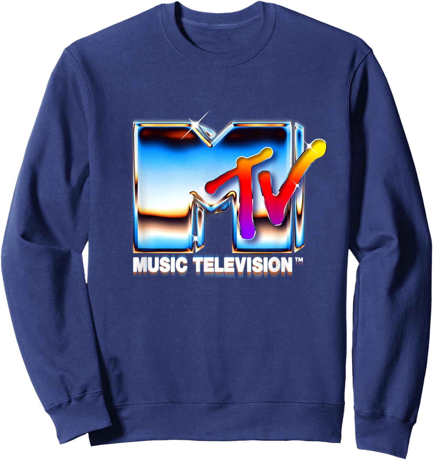 Mademark x MTV - MTV Logo 80s Rainbow Chrome Mirror Retro MTV Sweatshirt - Sweatshirt | Navy