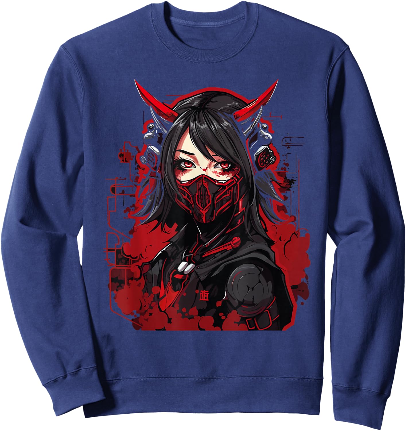 Anime Girl Gothic Waifu Japanese Aesthetic Kawaii Otaku Sweatshirt - Sweatshirt | Navy