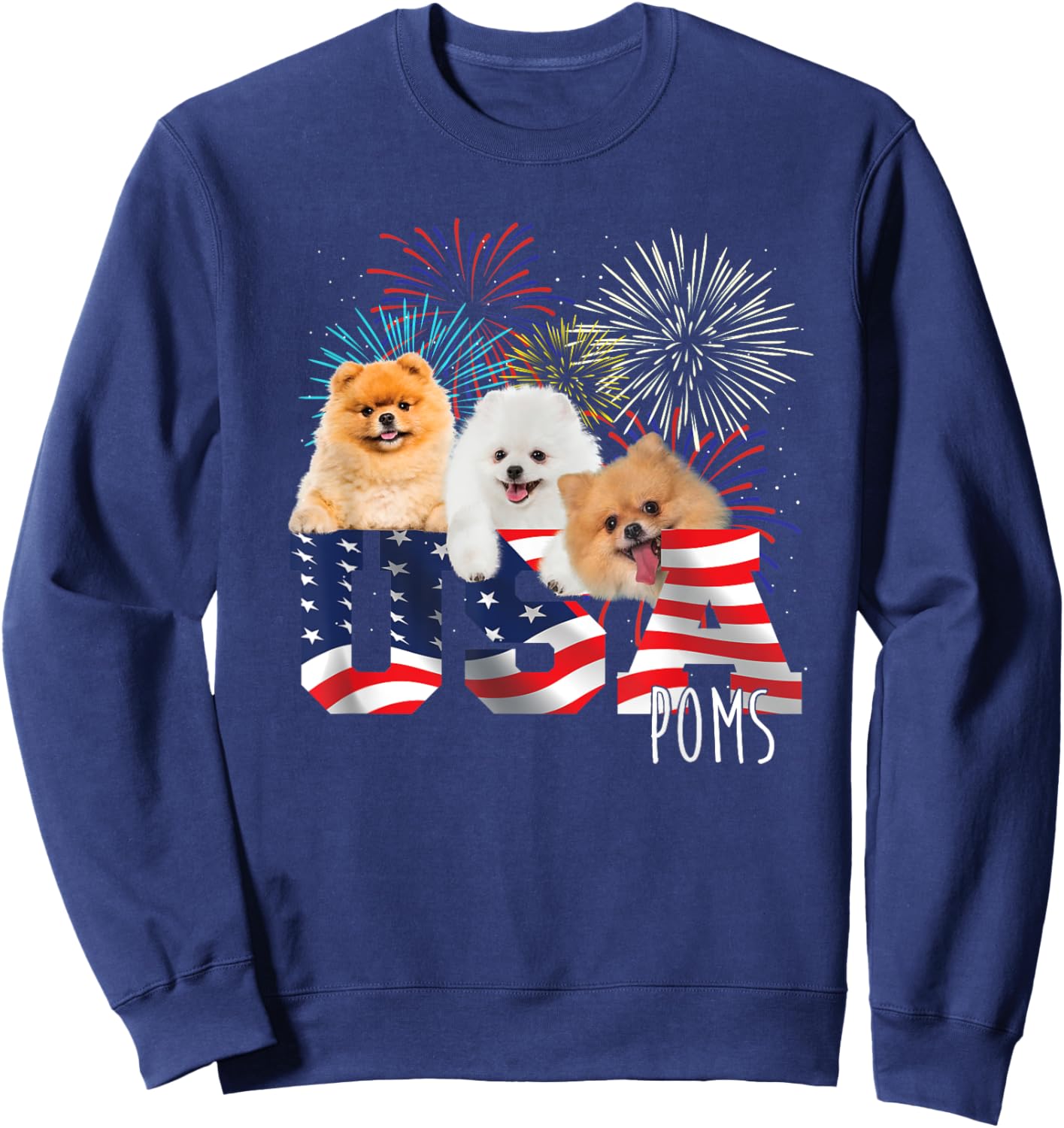 USA Poms - American Flag Patriotic Dog Lover Pet Owner Puppy Sweatshirt - Sweatshirt | Navy