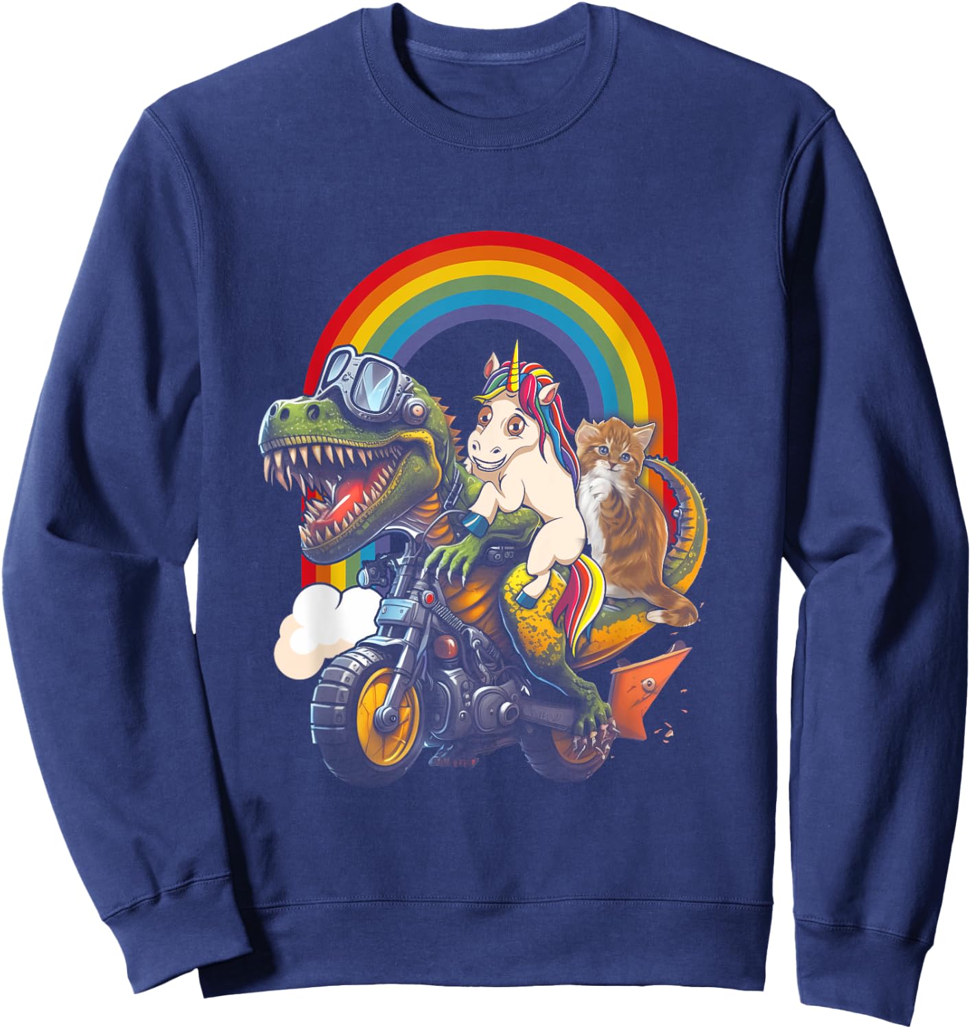 Rainbow Cat Unicorn Dinosaur T Rex Kitten Lover Space Galaxy Sweatshirt - Sweatshirt | Navy