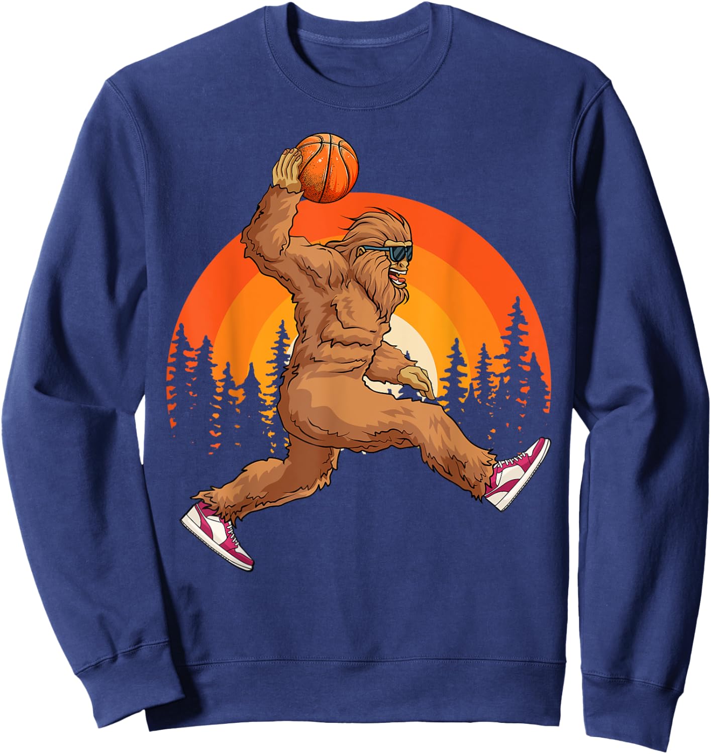 Bigfoot Basketball Vintage Retro Baller Sasquatch Big Foot Sweatshirt - Sweatshirt | Navy