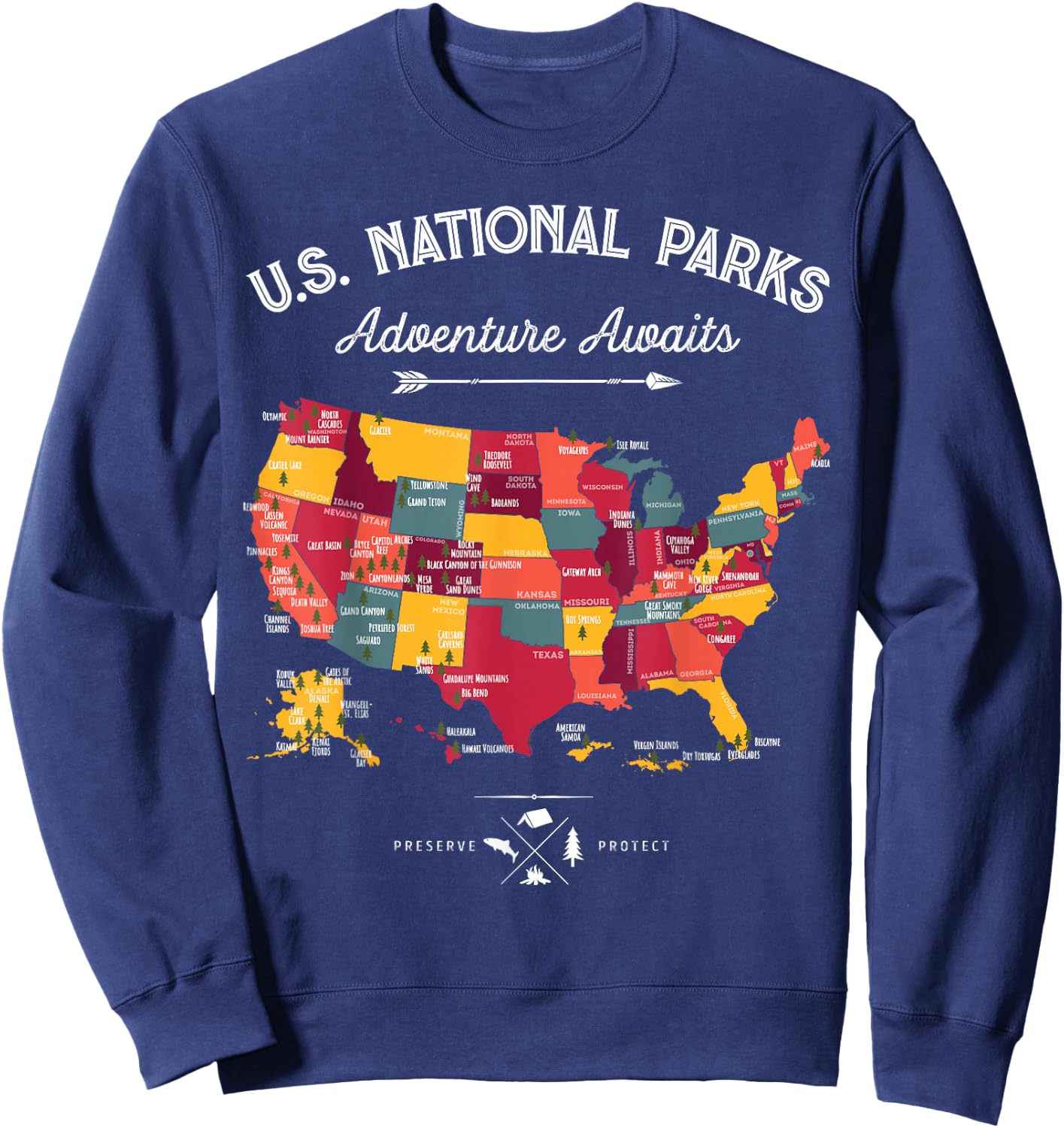 63 National Parks Map US Park Retro Vintage Camping Hiking Sweatshirt - Sweatshirt | Navy
