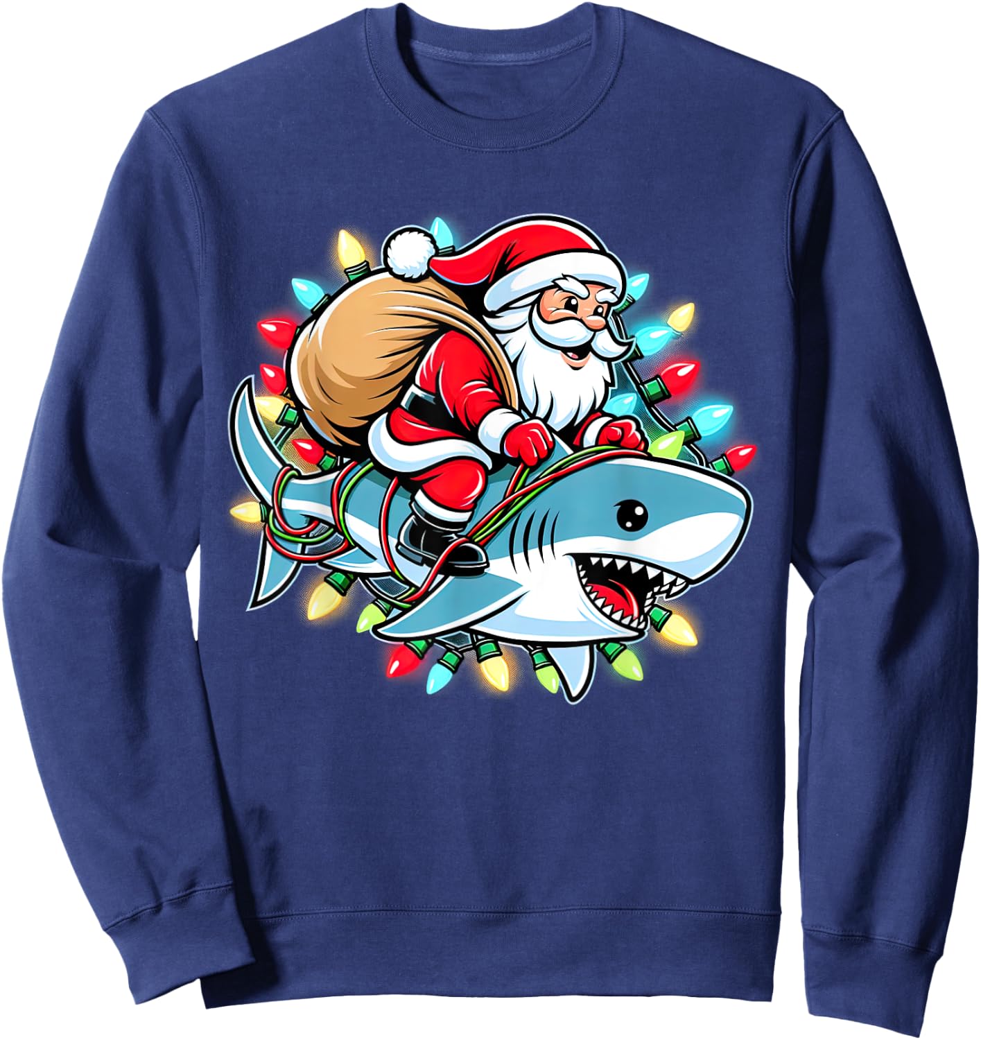 Santa Claus Riding Shark Christmas Boys Merry Sharkmas Xmas Sweatshirt - Sweatshirt | Navy