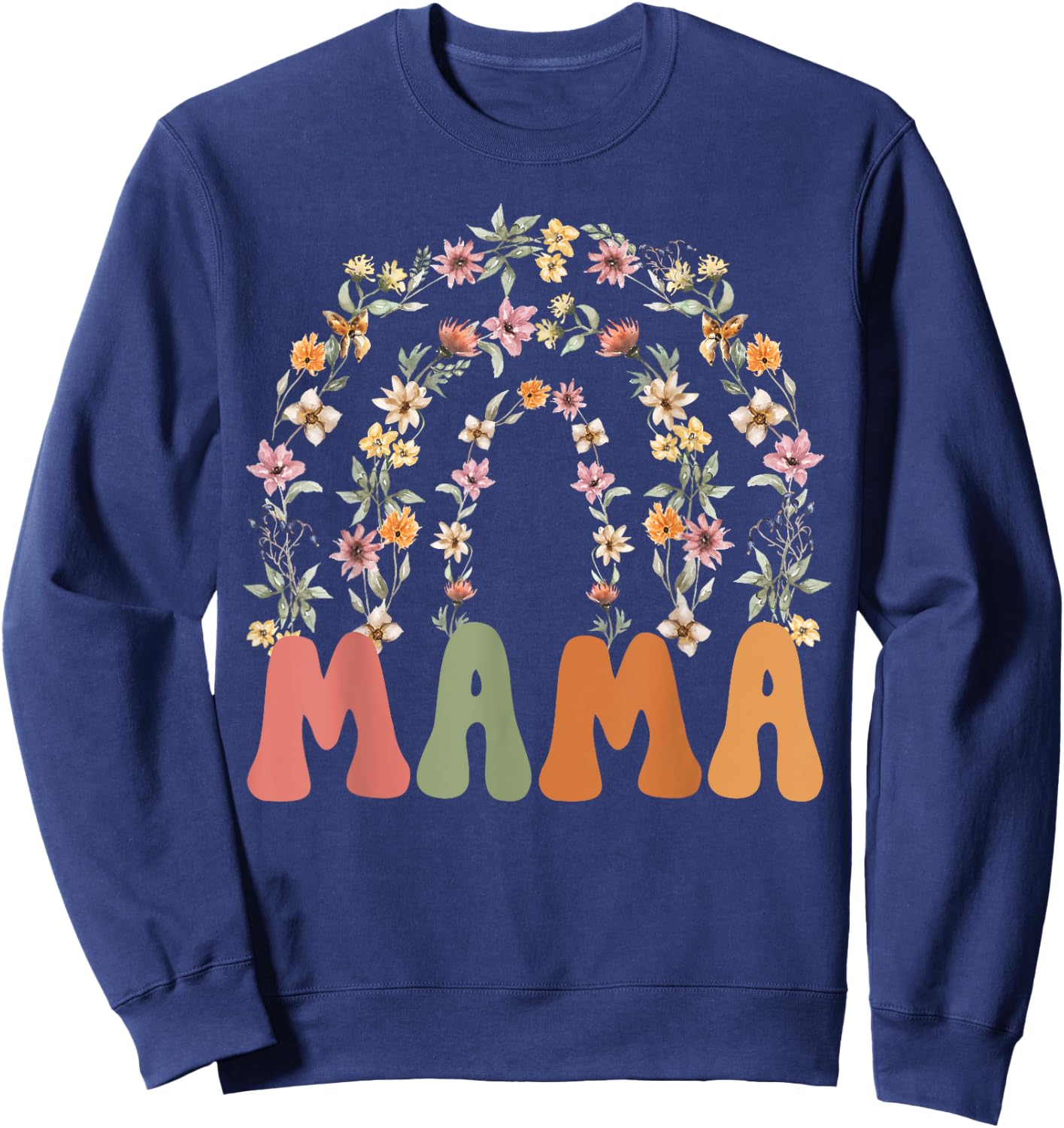 Retro Wildflower Mother's Day Floral Rainbow Mama Sweatshirt - Sweatshirt | Navy