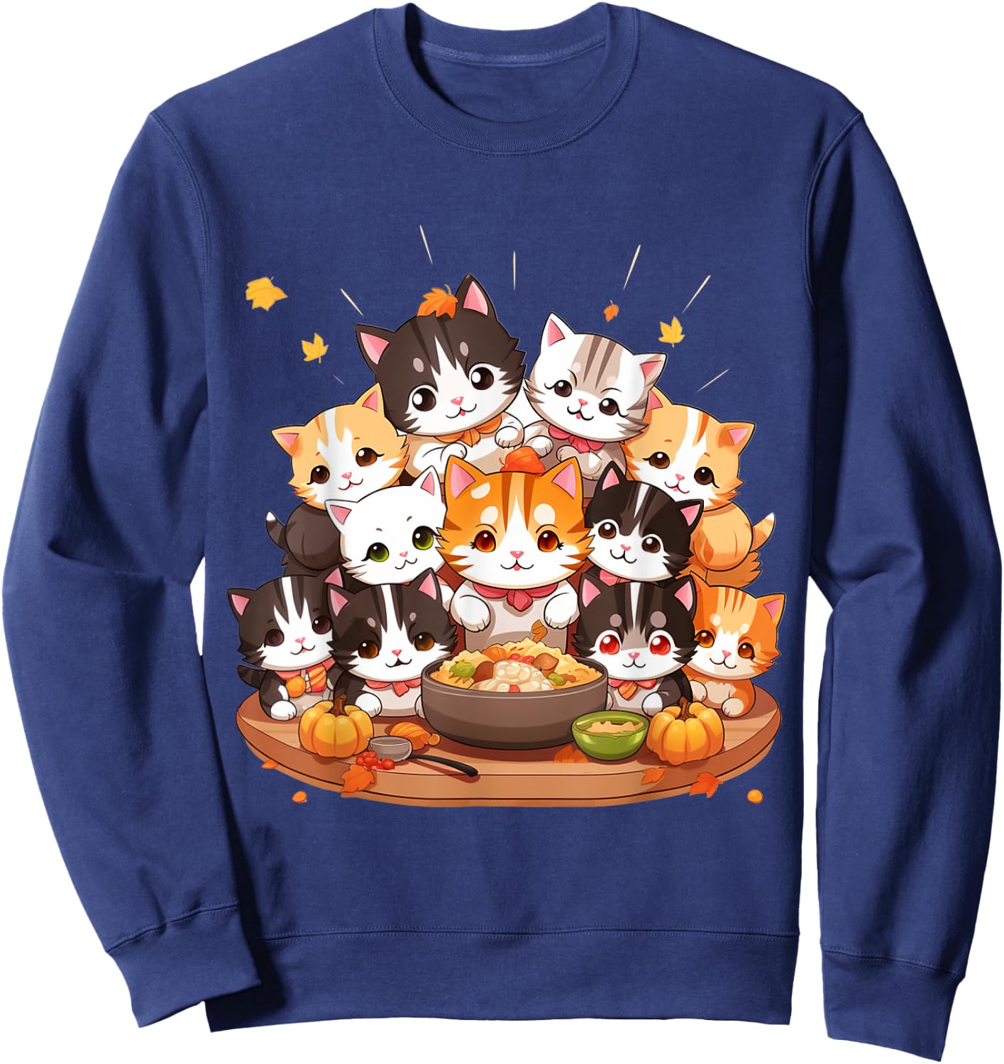 Cute funny cats celebrating thanksgiving autumn dinner Sweatshirt - Sweatshirt | Navy