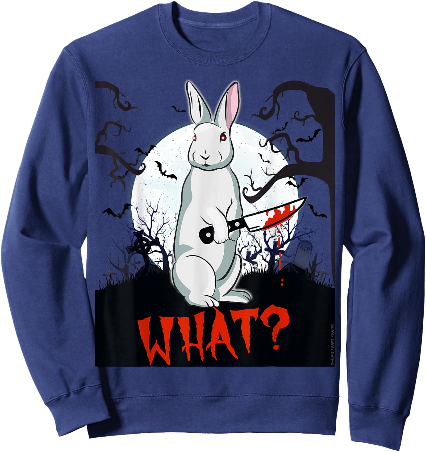 Halloween Killer Rabbit with Knife WHAT? - Adult Halloween Sweatshirt - Sweatshirt | Navy