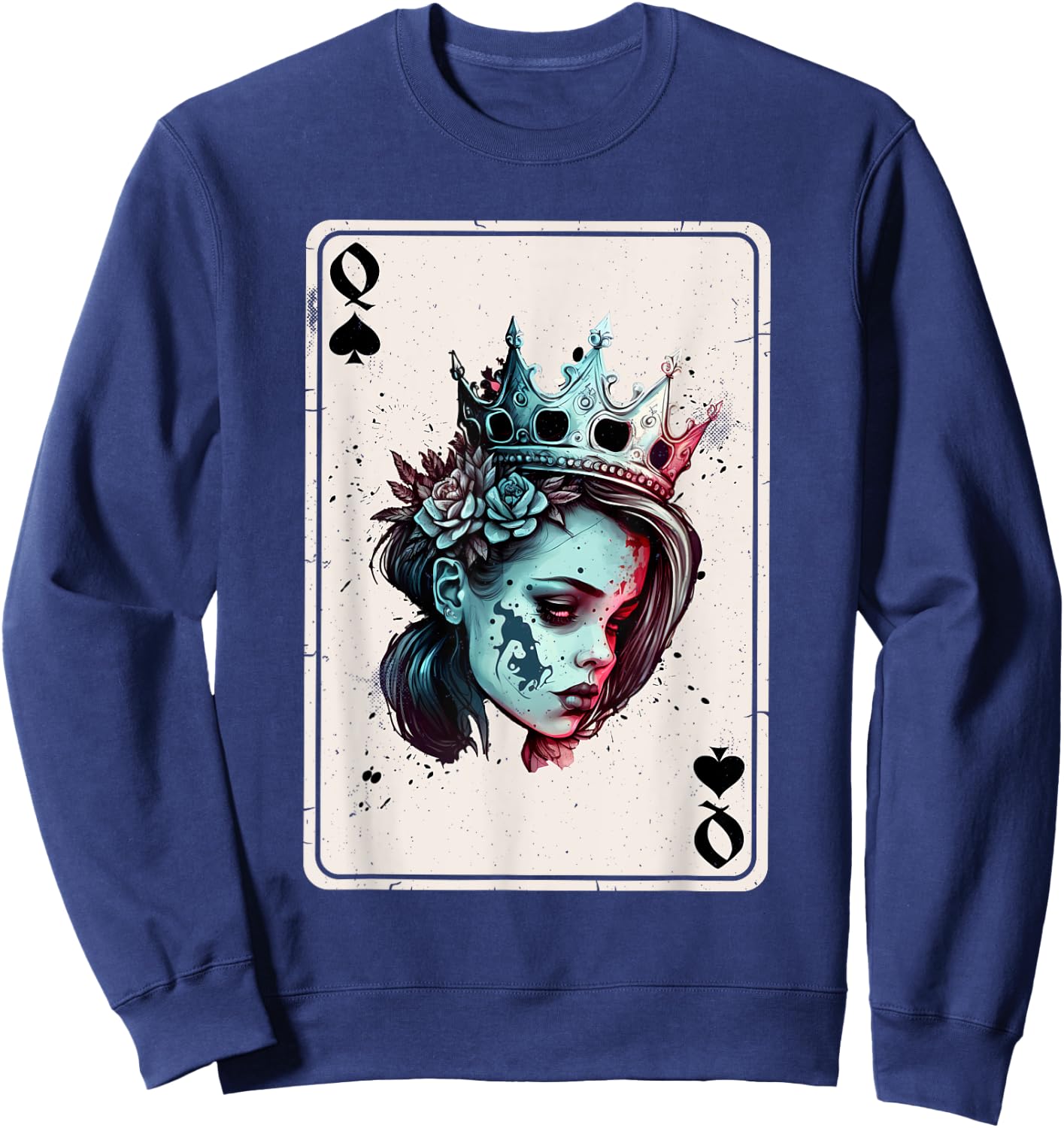 Queen of Spades Horror Card Game Creepy Queen of Spades Sweatshirt - Sweatshirt | Navy