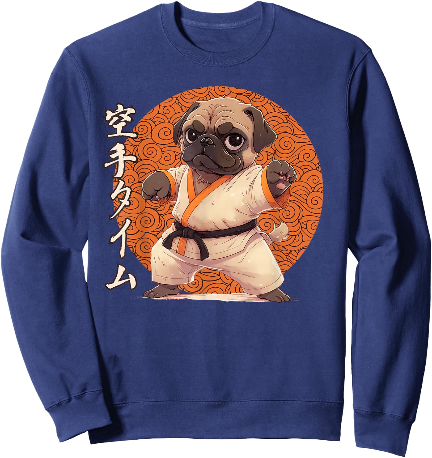 Pug Karate, Ninja Pug Anime, Karate Pug Sweatshirt - Sweatshirt | Navy