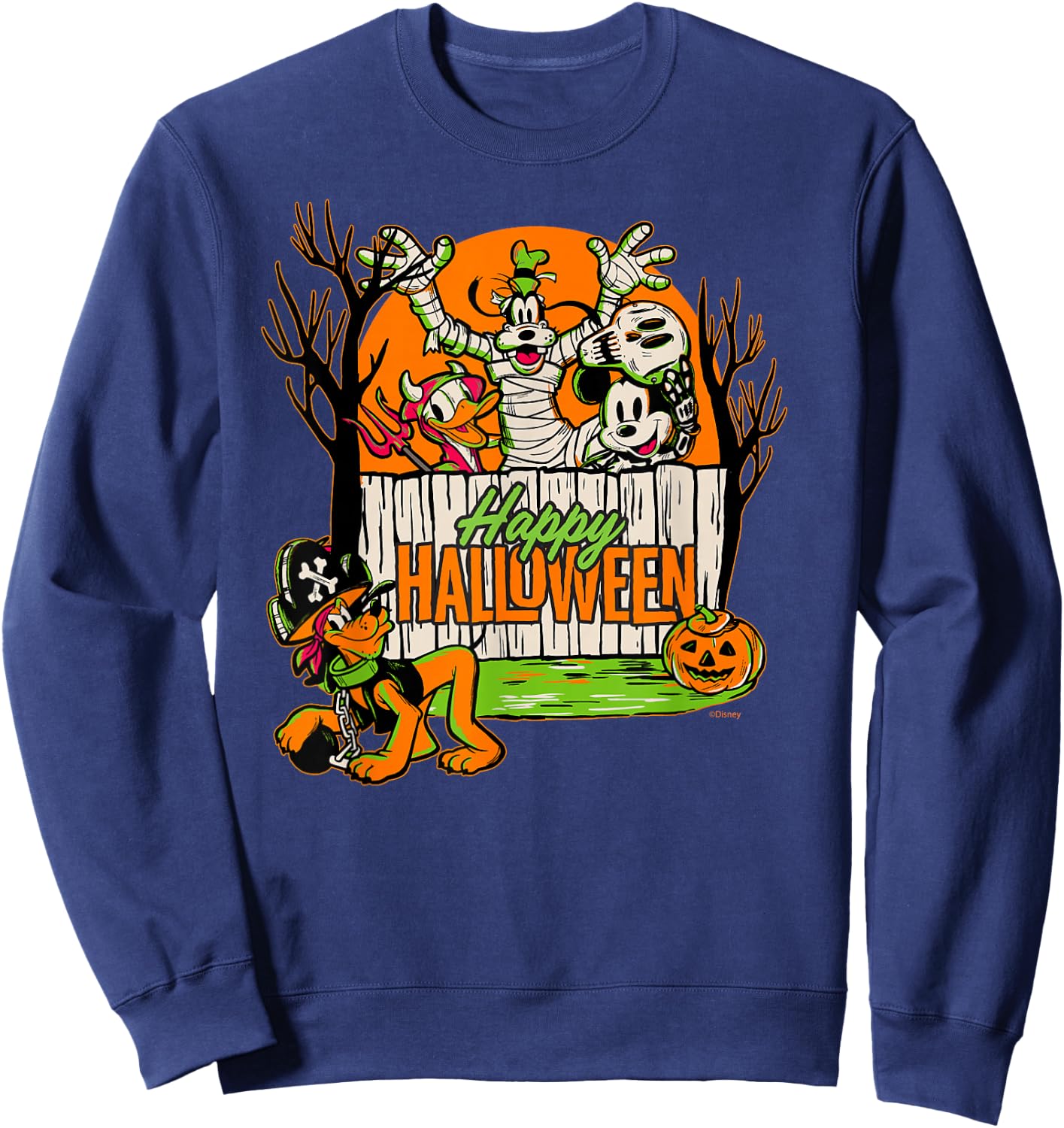 Disney 100 Mickey Donald Goofy & Pluto Happy Halloween D100 Sweatshirt - Sweatshirt | Navy