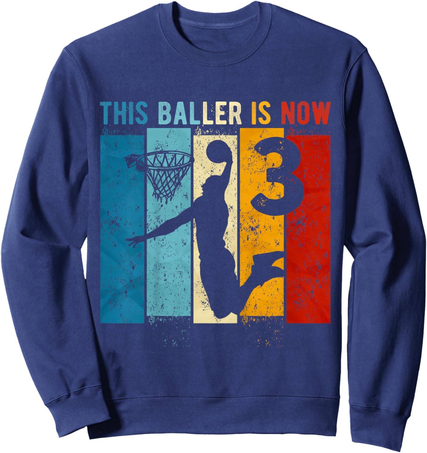 Kids 3 Year Old Basketball 3rd Birthday Boy Sweatshirt - Sweatshirt | Navy