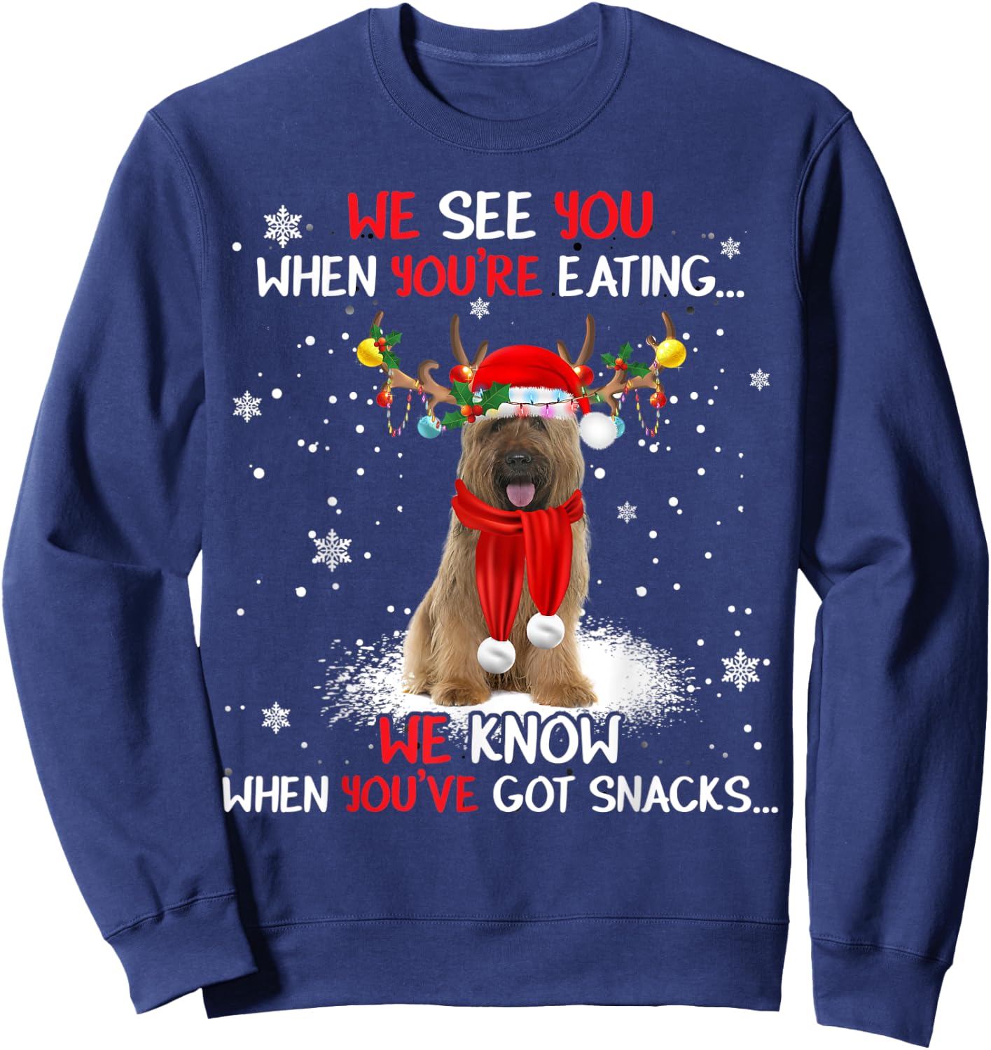 Santa Briard Reindeer Light Christmas Pajama Sweatshirt - Sweatshirt | Navy