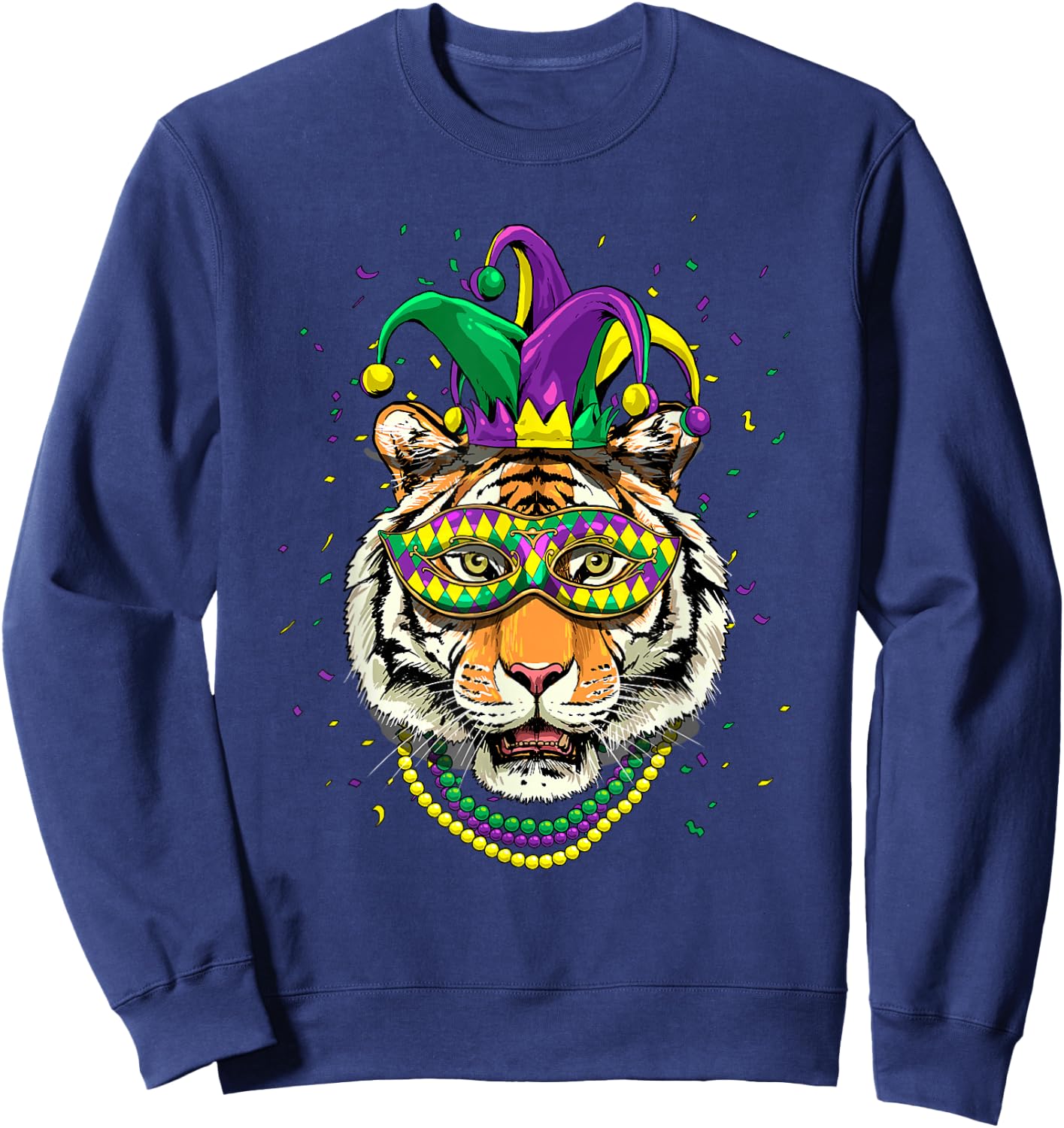 Tiger Mardi Gras Shirt Jester Animal Tiger Face Tiger Lover Sweatshirt - Sweatshirt | Navy