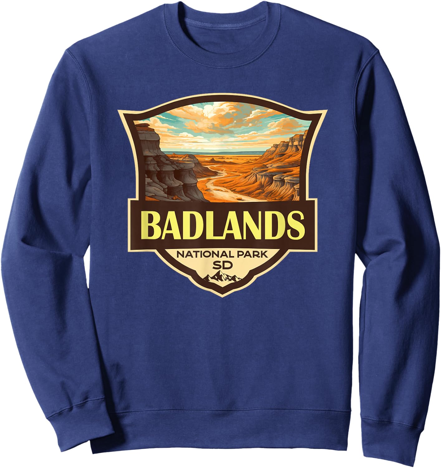 Badlands National Park Illustration Travel Retro Badge Sweatshirt - Sweatshirt | Navy