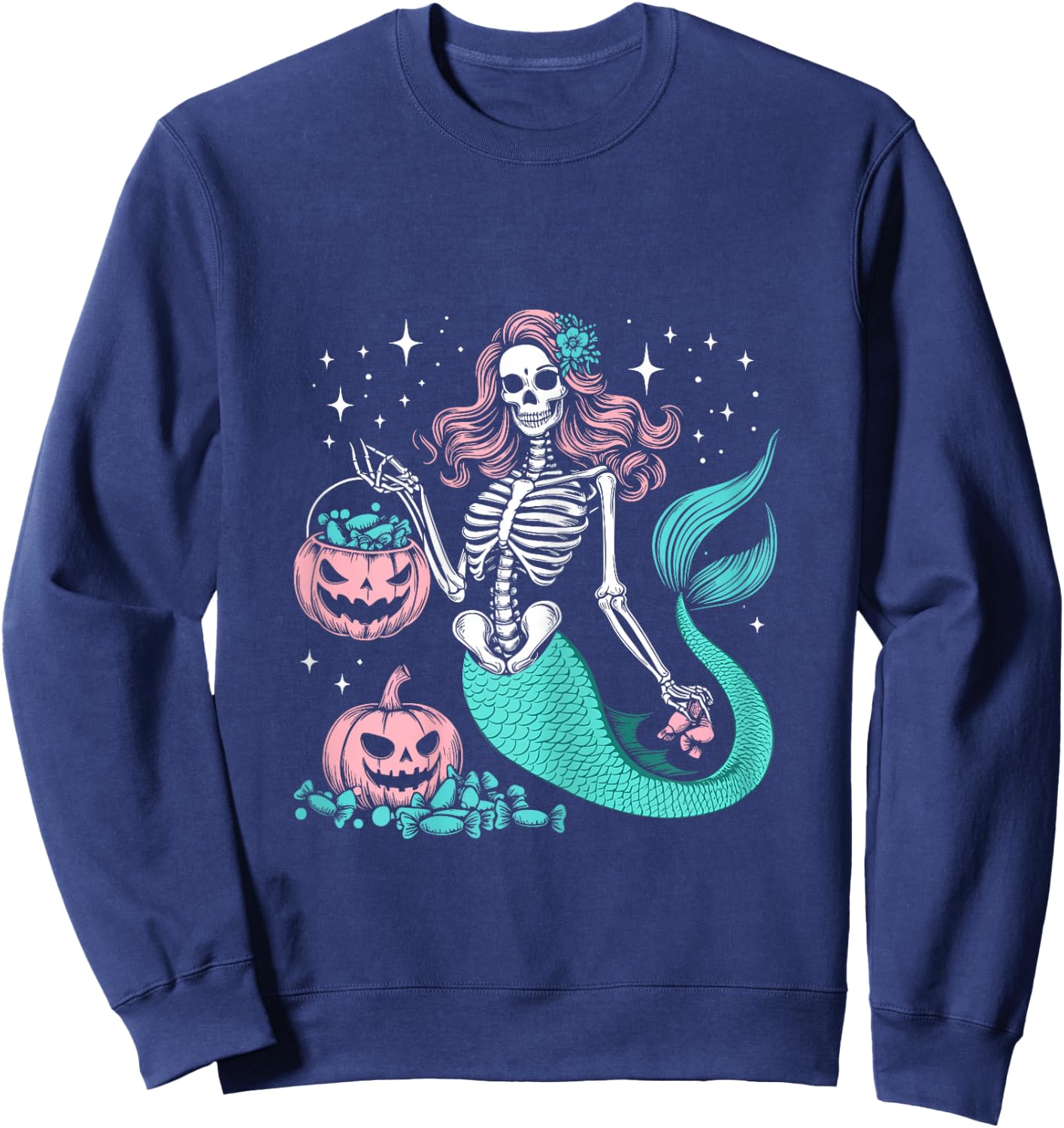 Halloween Mermaid Funny Skeleton Sweatshirt - Sweatshirt | Navy