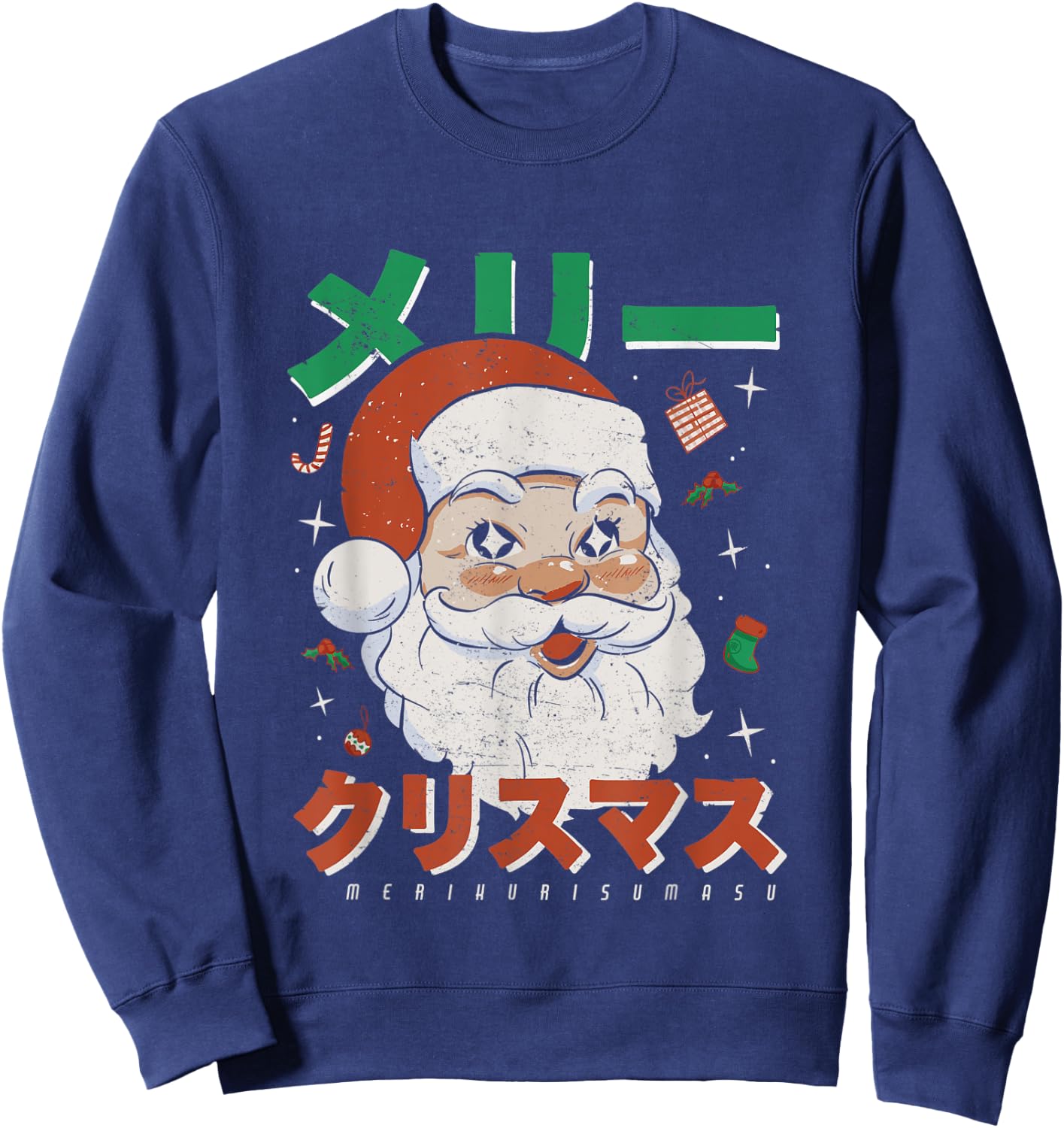 Retro Japan Otaku Japanese Vintage Santa Merry Christmas Sweatshirt - Sweatshirt | Navy
