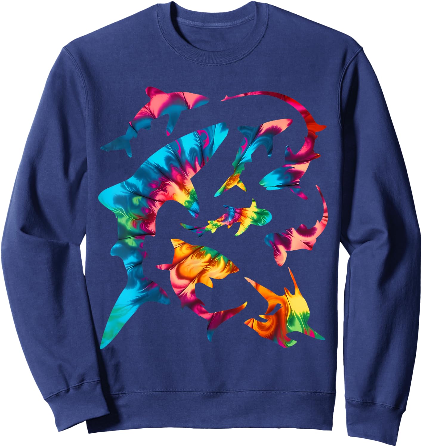 Whale Shark Hammerhead White Shark Types Tie Dye Sharks Sweatshirt - Sweatshirt | Navy