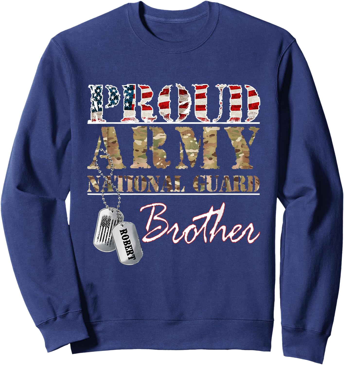 Proud Army National Guard Brother -Adults, Kids Black Cotton 60%, Polyester 40% Short Sleeve Sweatshirt - Sweatshirt | Navy