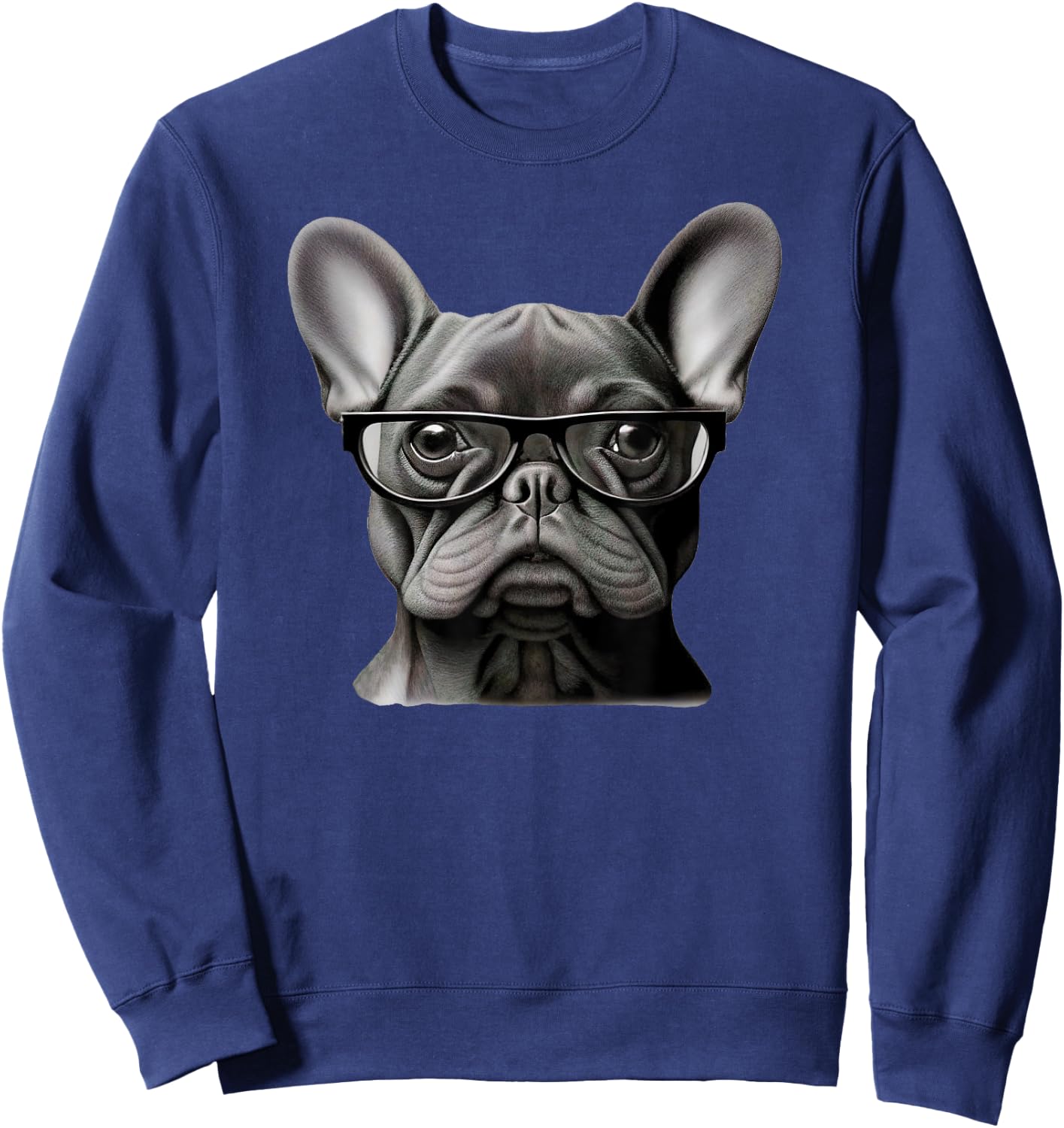 Funny French Bulldog Face Cute Frenchie Mama With Glasses Men Women Girls Kids Sweatshirt - Sweatshirt | Navy
