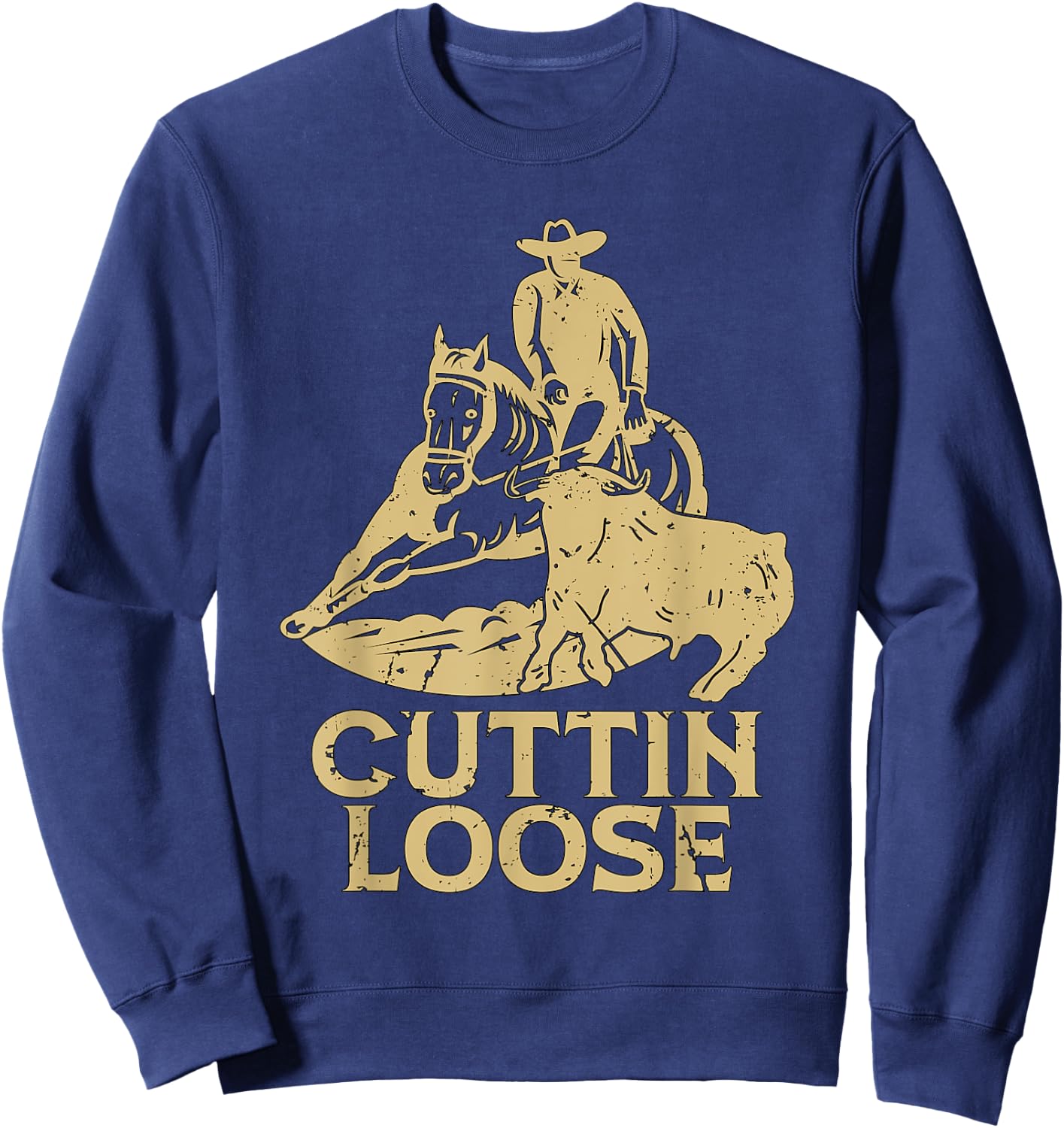 Cuttin Loose Loves Western Horse Riding Cowboy Cutting Horse Sweatshirt - Sweatshirt | Navy