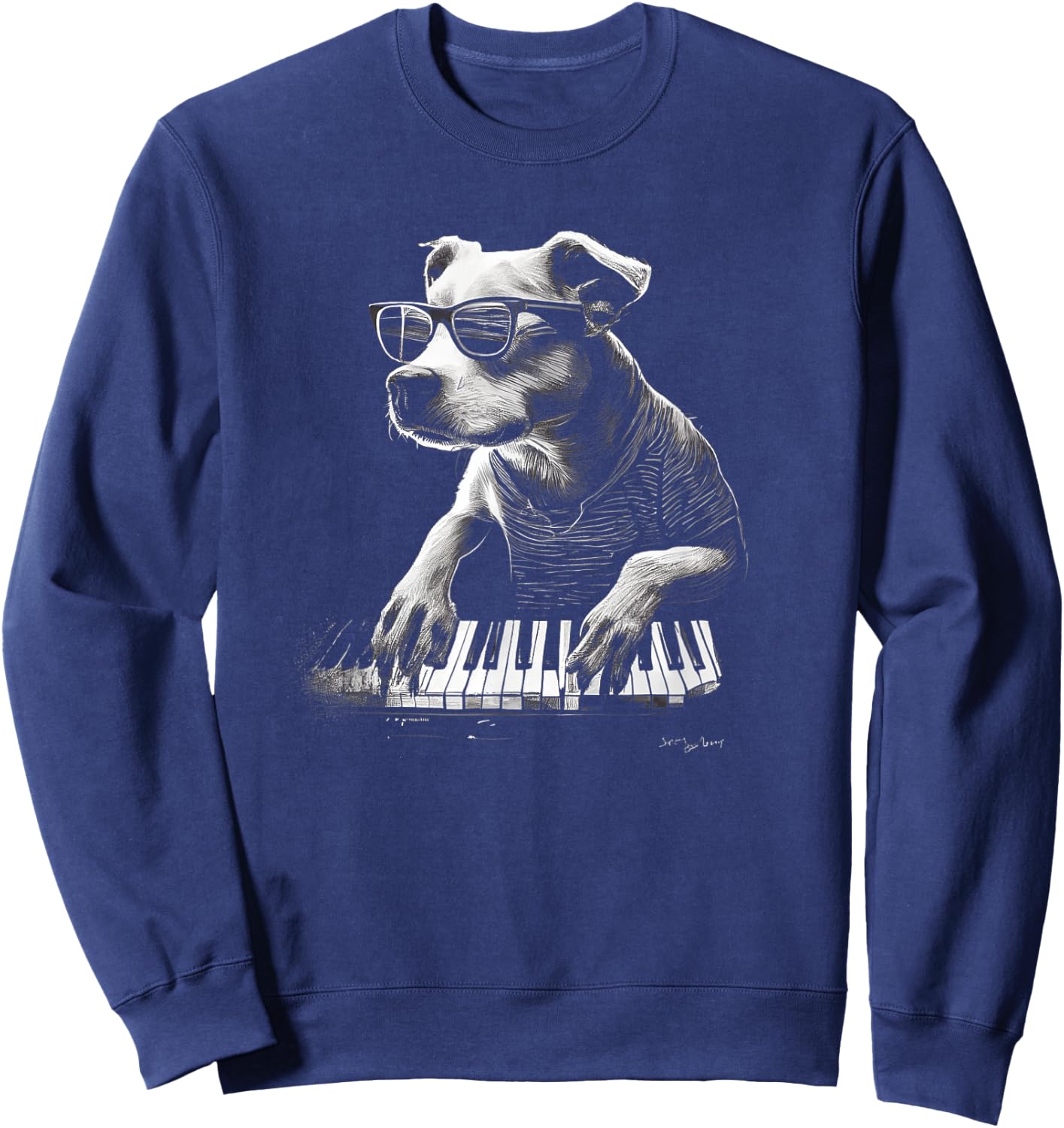 Funny Dog Playing Piano Graphic Men Women Boys Girls Sweatshirt - Sweatshirt | Navy