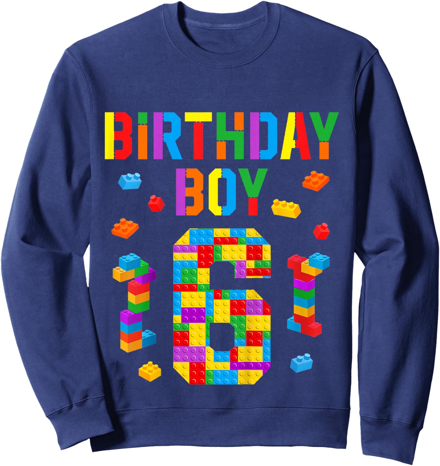 Kids 6 Year Old Building Blocks 6th Birthday Boy Bricks Builder Sweatshirt - Sweatshirt | Navy