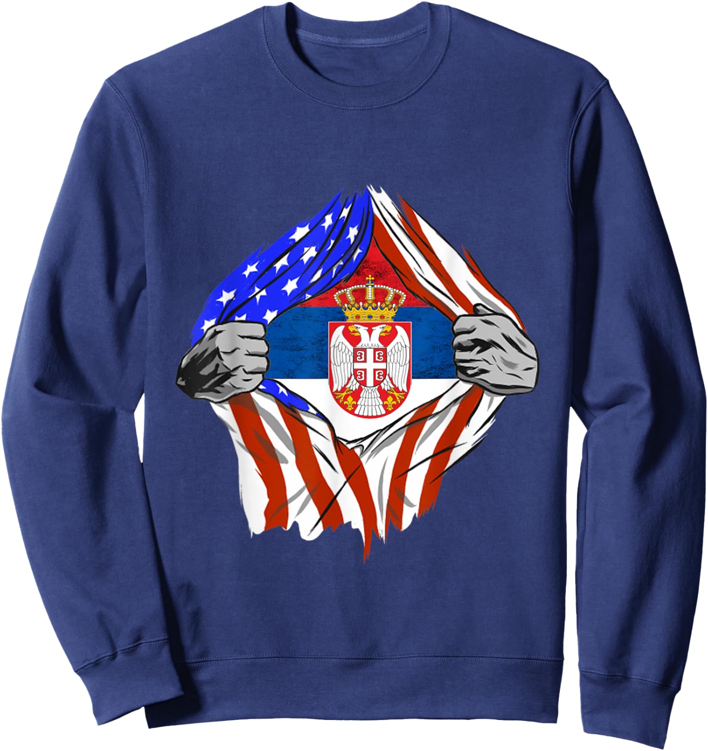 America Serbia Flag Chest Serbian Flag Serbian Roots Serbia Sweatshirt - Sweatshirt | Navy