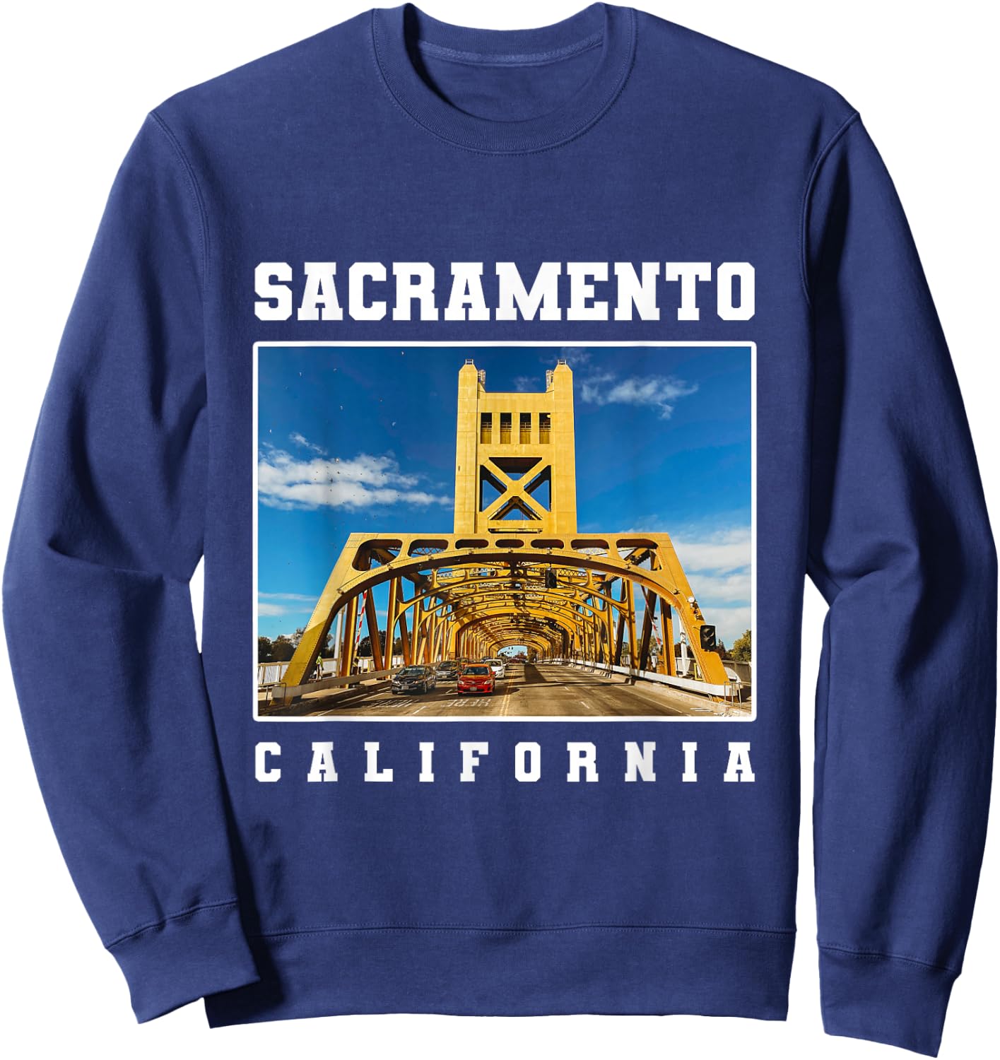 Tower Bridge Sacramento Skyline California Souvenir Sweatshirt - Sweatshirt | Navy
