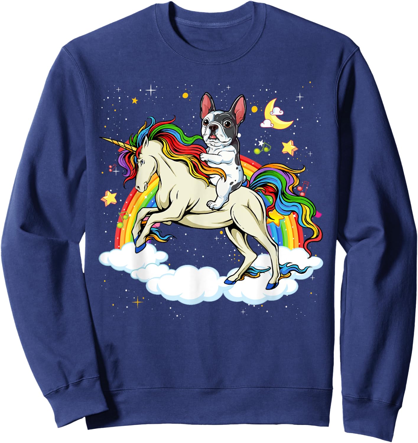 Boston Terrier Riding Unicorn Gifts Boys Girls Kids Rainbow Sweatshirt - Sweatshirt | Navy