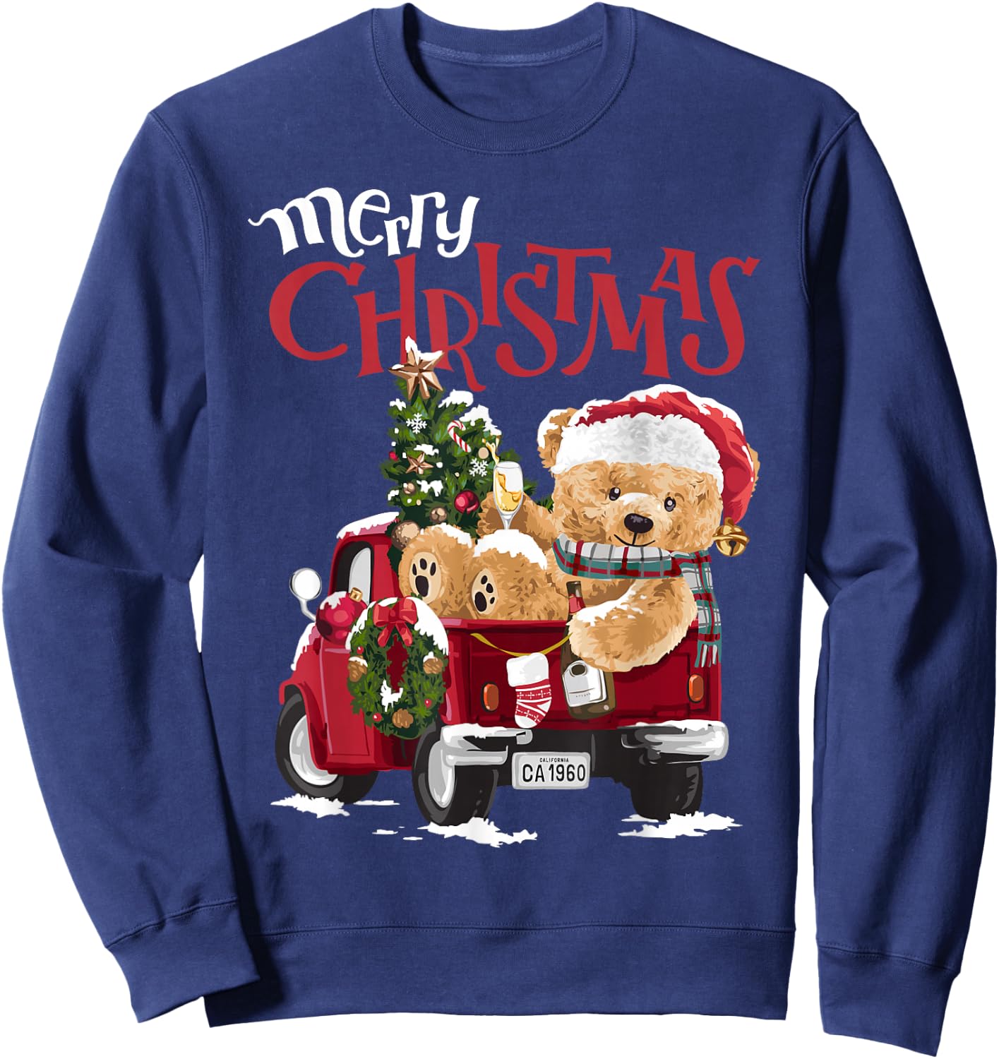 Teddy bear and Christmas tree in red truck Sweatshirt - Sweatshirt | Navy