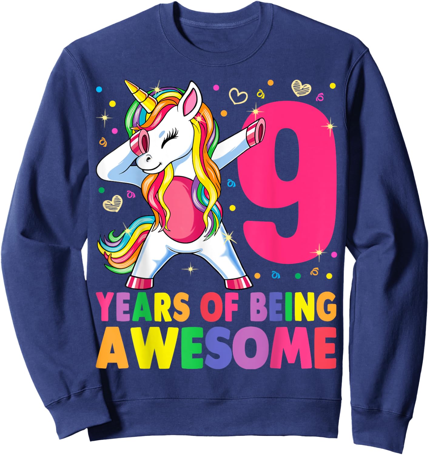 9 Years Old Unicorn Dabbing 9th Birthday Girl Unicorn Party Sweatshirt - Sweatshirt | Navy