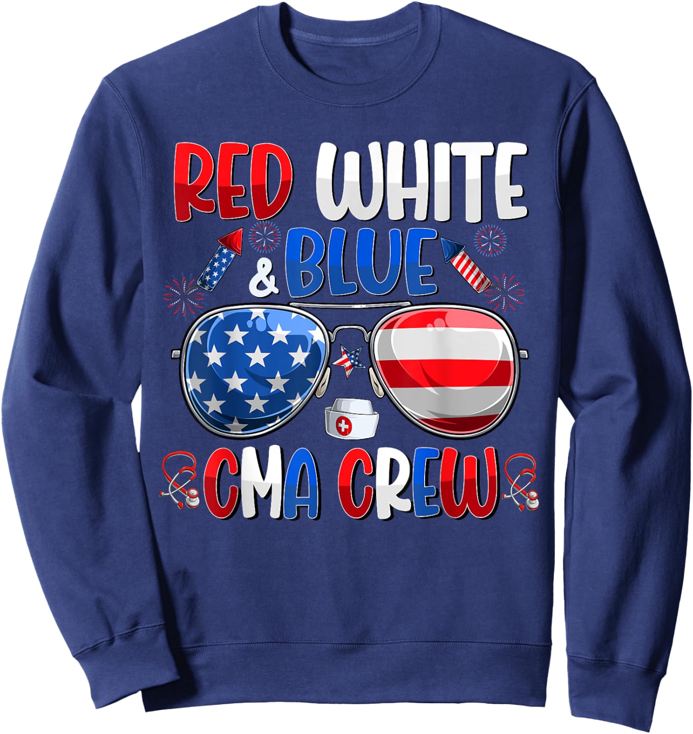 4th Of July CMA Crew Scrub Tops Medical Assistants Matching Men Sweatshirt - Sweatshirt | Navy