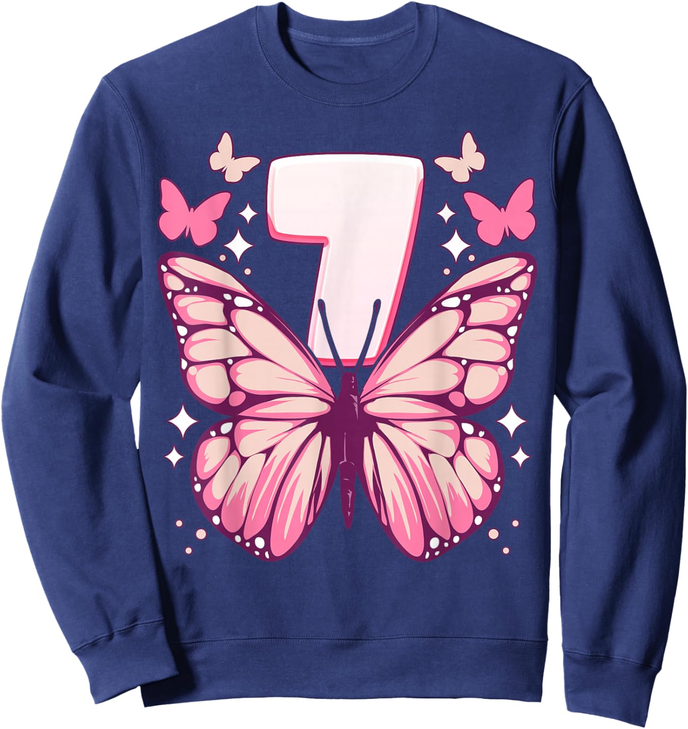 Birthday Girl 7 Years, Butterflies and Number 7 Sweatshirt - Sweatshirt | Navy