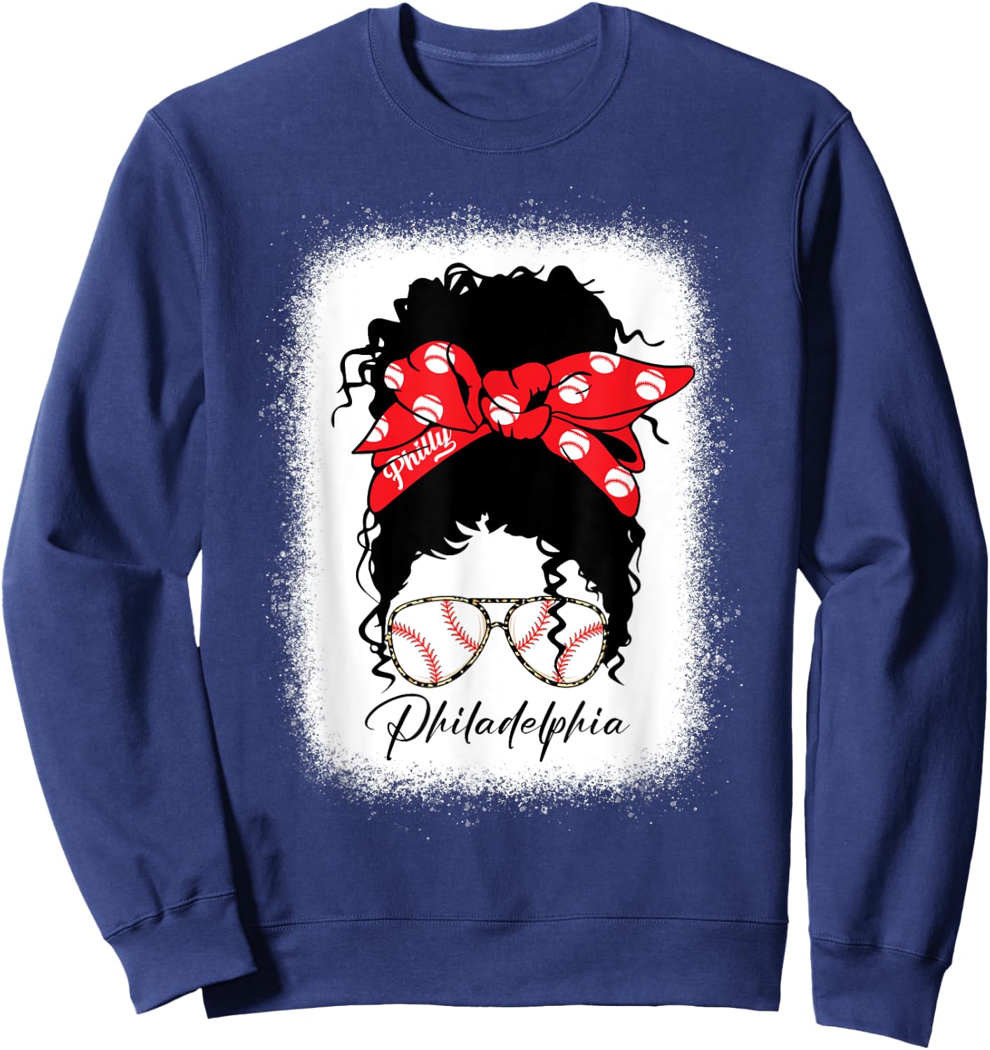 Messy Bun Bleached Baseball Fan Outfit Sweatshirt - Sweatshirt | Navy