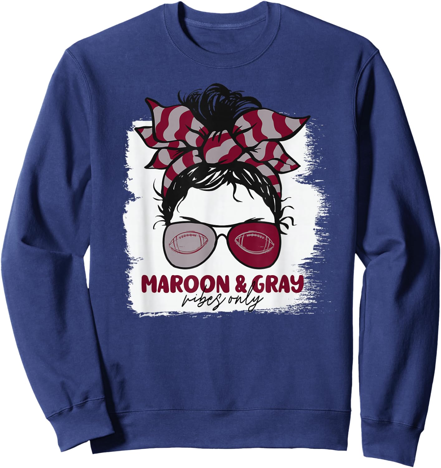 Maroon and Gray Vibes Only Football Mom Gameday Messy Hair Sweatshirt - Sweatshirt | Navy
