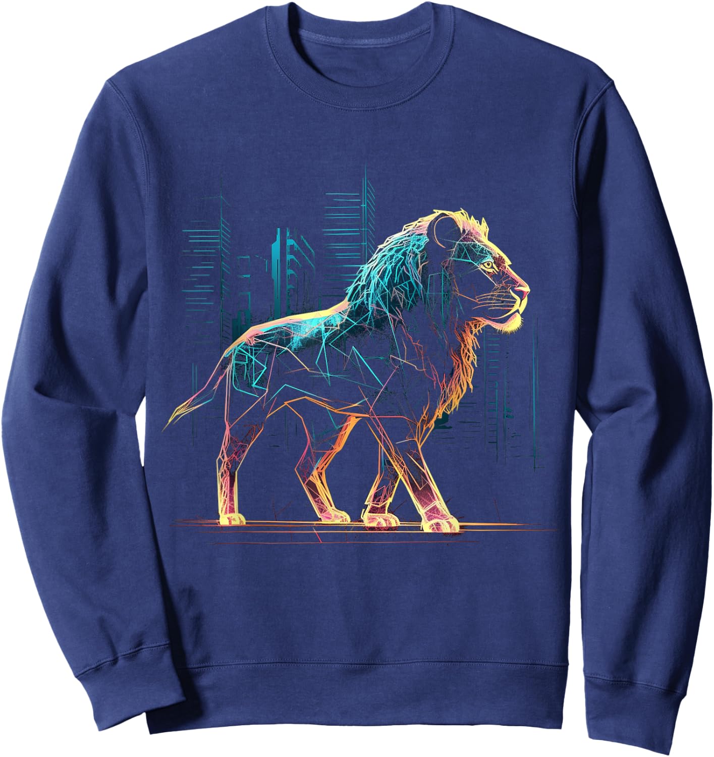 Lion Fantasy Art - Animal Architecture Motif Zoo Lion Sweatshirt - Sweatshirt | Navy