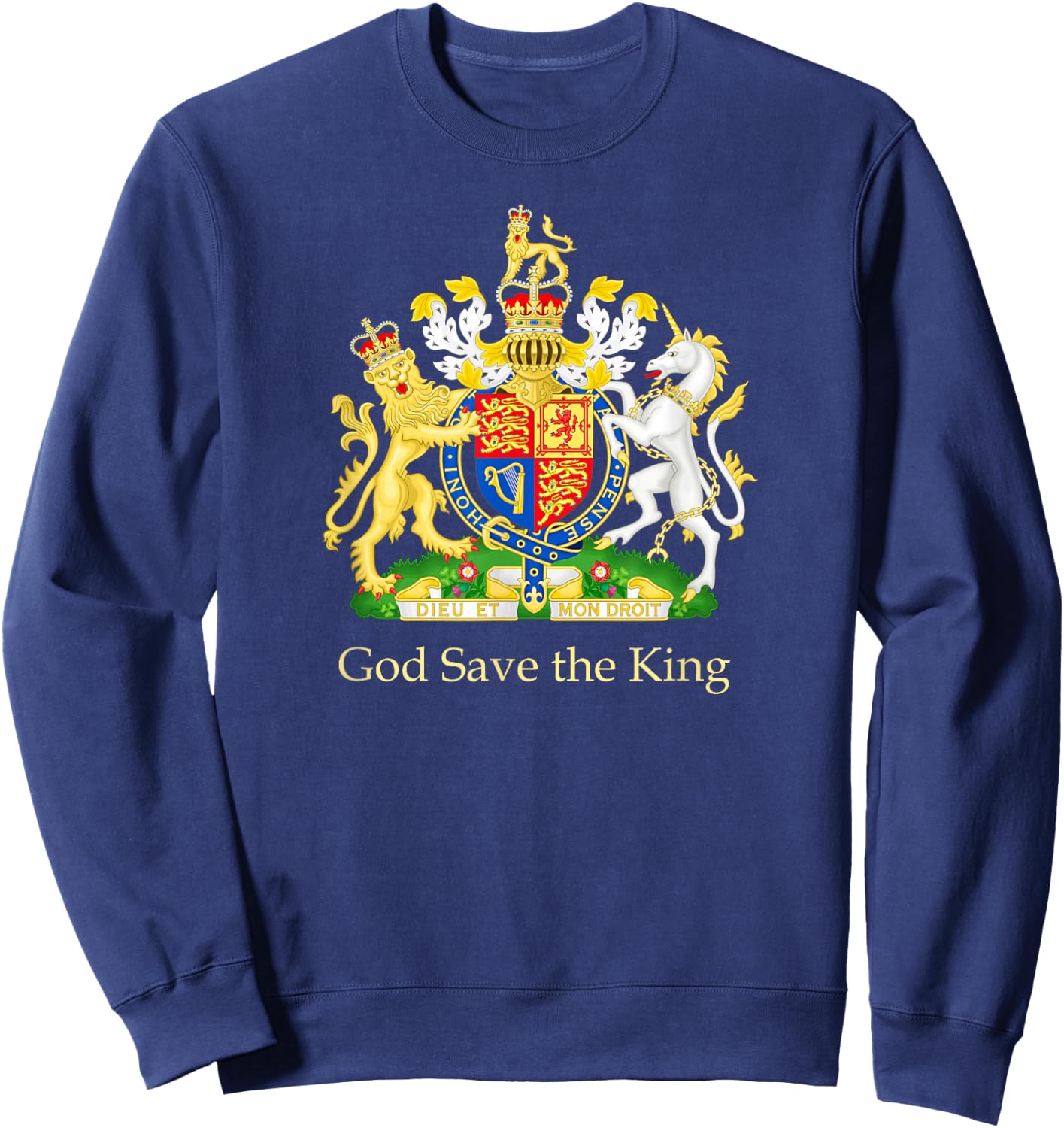 God Save the King Royal Coat of Arms Emblem Men Women Sweatshirt - Sweatshirt | Navy