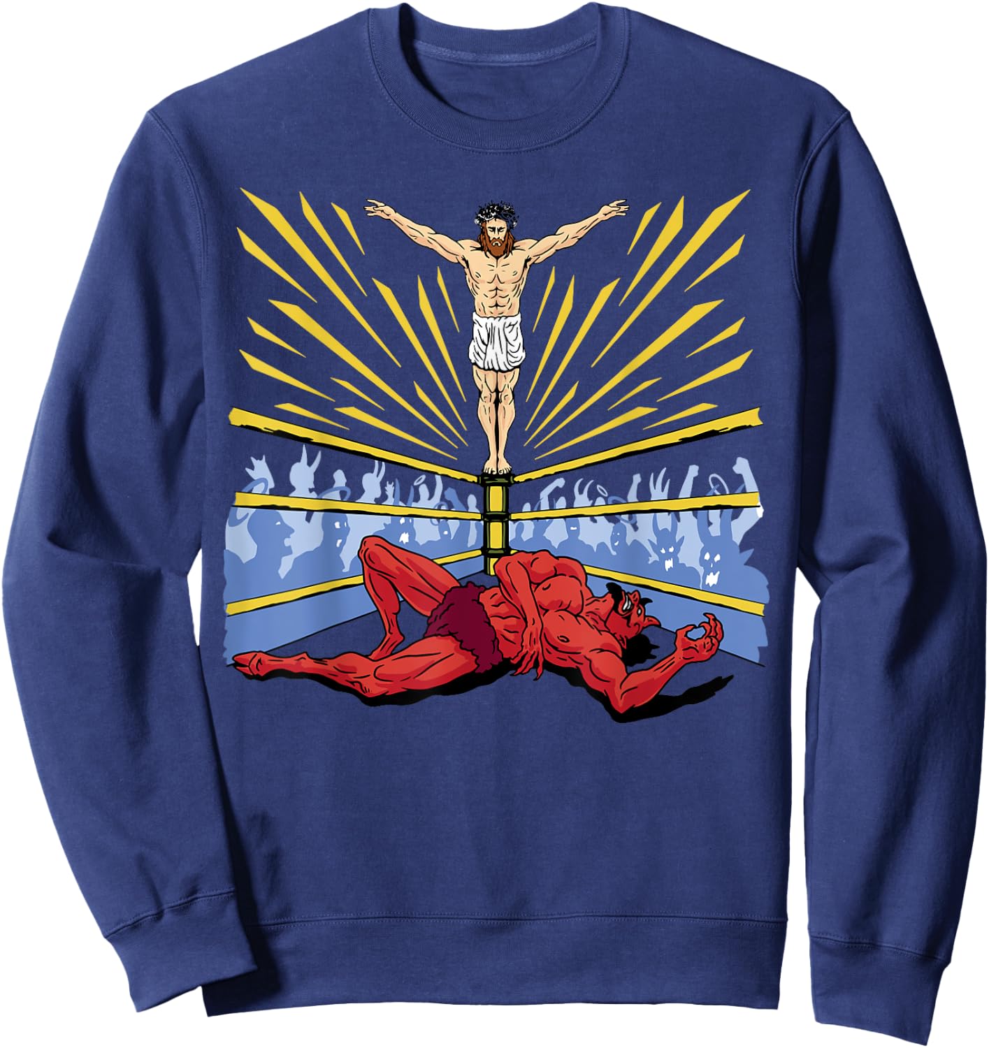 Jesus Wrestling Satan Religious Christian Funny Sweatshirt - Sweatshirt | Navy