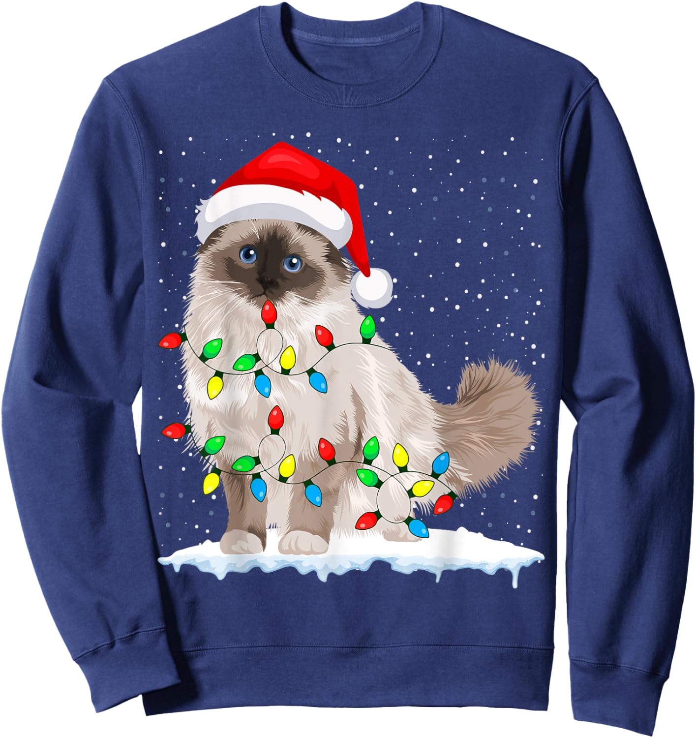 Ragdoll Cat Christmas Lights Xmas Cat Lover Sweatshirt - Sweatshirt | Navy
