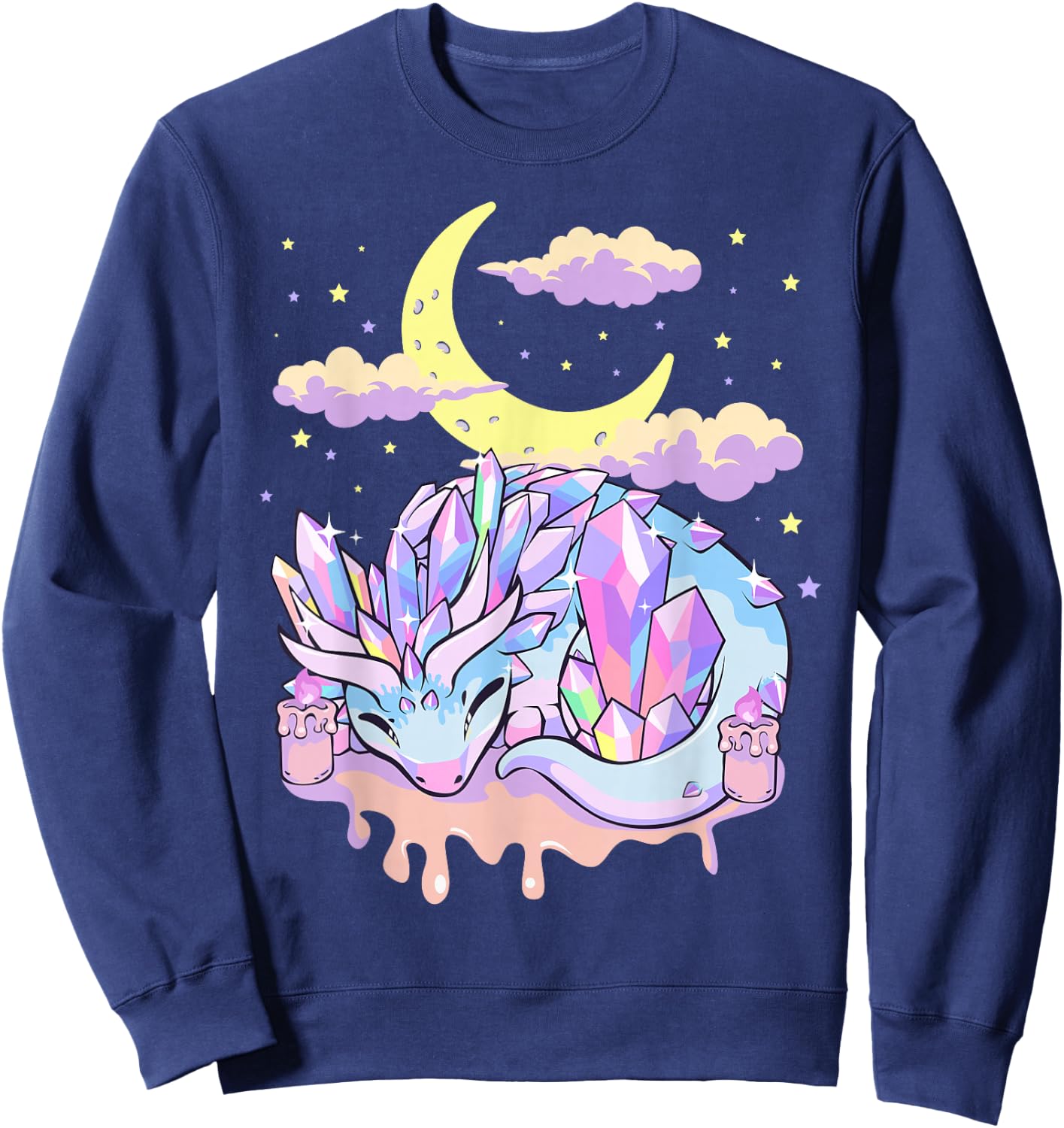 Pastel Goth Kawaii Crystal Dragon Crystals and Crescent Moon Sweatshirt - Sweatshirt | Navy