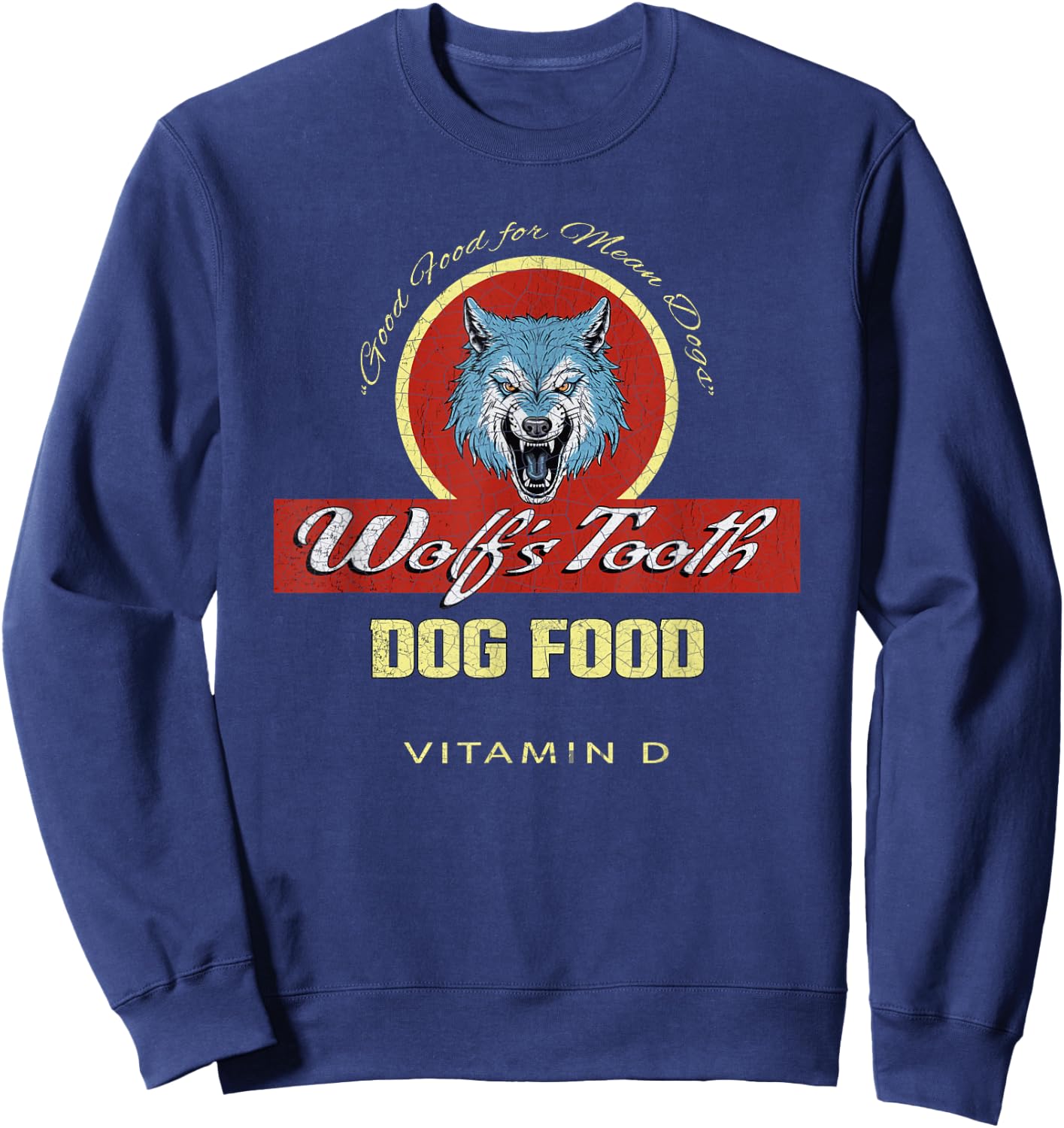 Wolf's Tooth Dog Food | Classic Hollywood Movie Distressed Sweatshirt - Sweatshirt | Navy