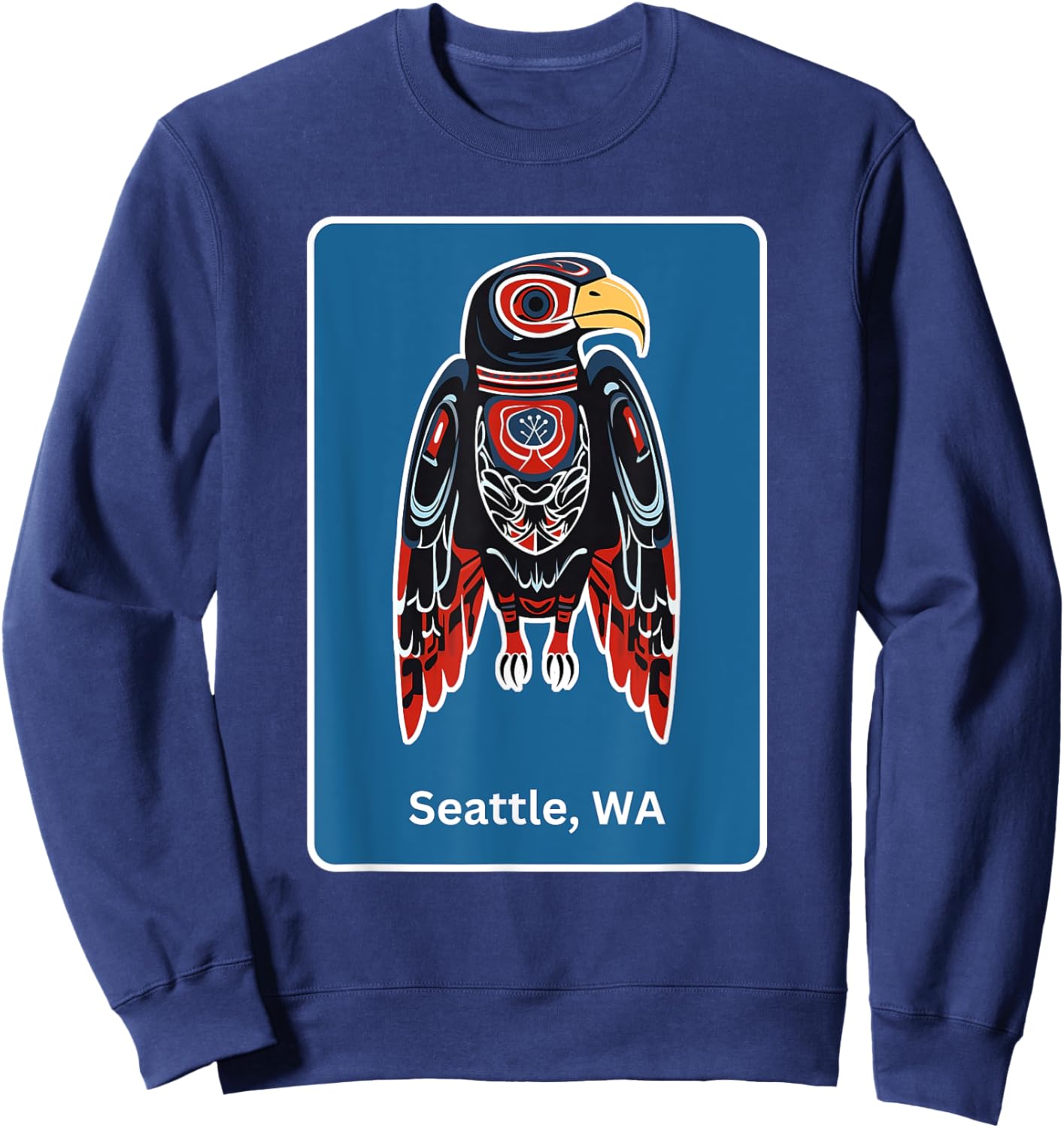 Seattle, WA Hawk Native American Indian Tribal Style Art Sweatshirt - Sweatshirt | Navy