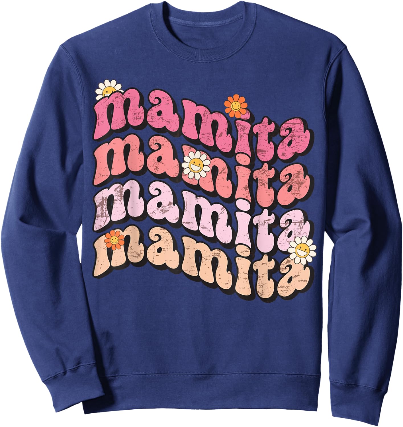 Retro Hippy Groovy Mamita , Fall Autumn Mamita Groovy Sweatshirt - Sweatshirt | Navy