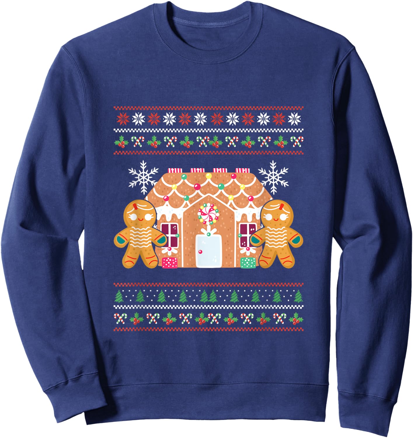Ugly Christmas Gingerbread House Santa Claus New Year Deer Sweatshirt - Sweatshirt | Navy