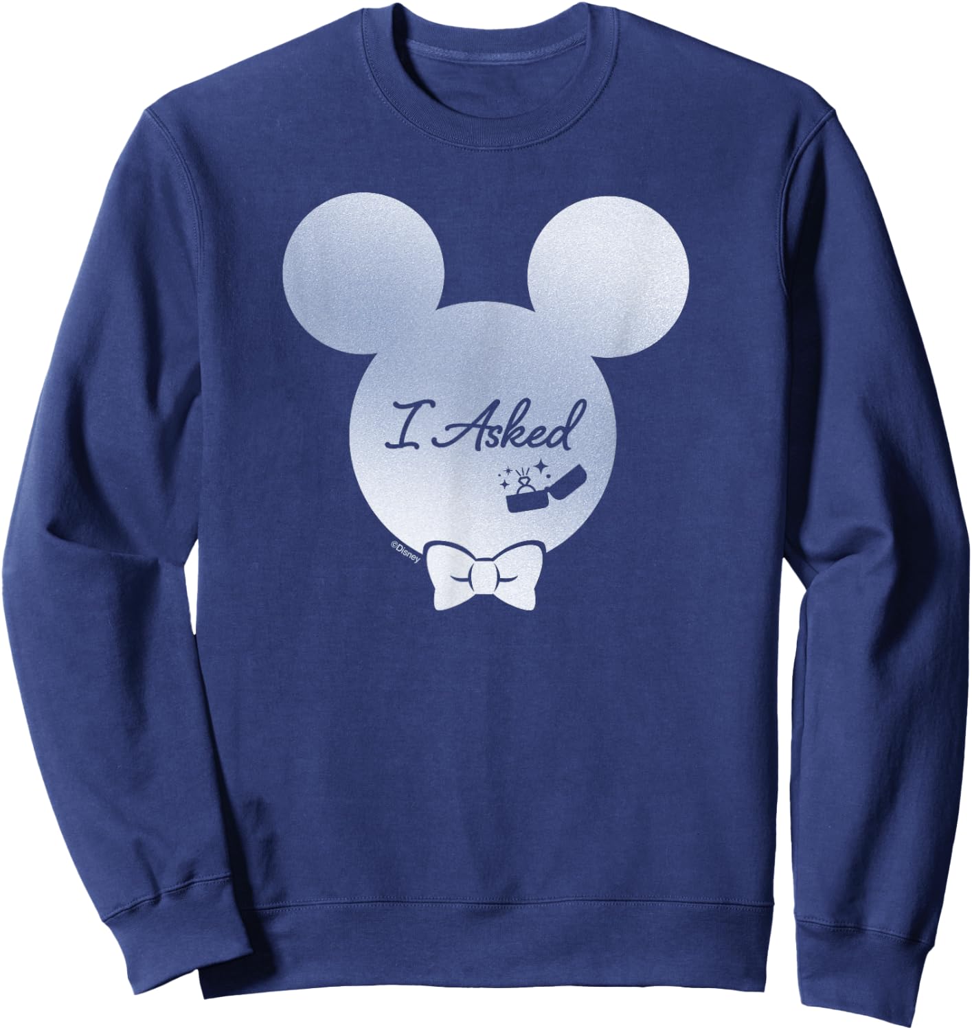Disney I Asked Proposal Engagement Ring Bow Tie Mickey Sweatshirt - Sweatshirt | Navy