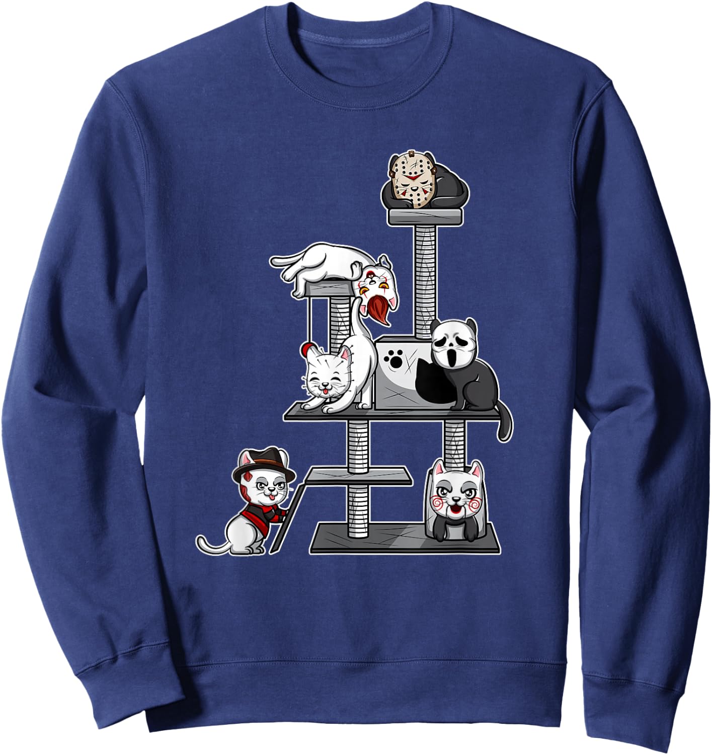 Funny Horror Movie Cats Playing On Cat Tree Sweatshirt - Sweatshirt | Navy