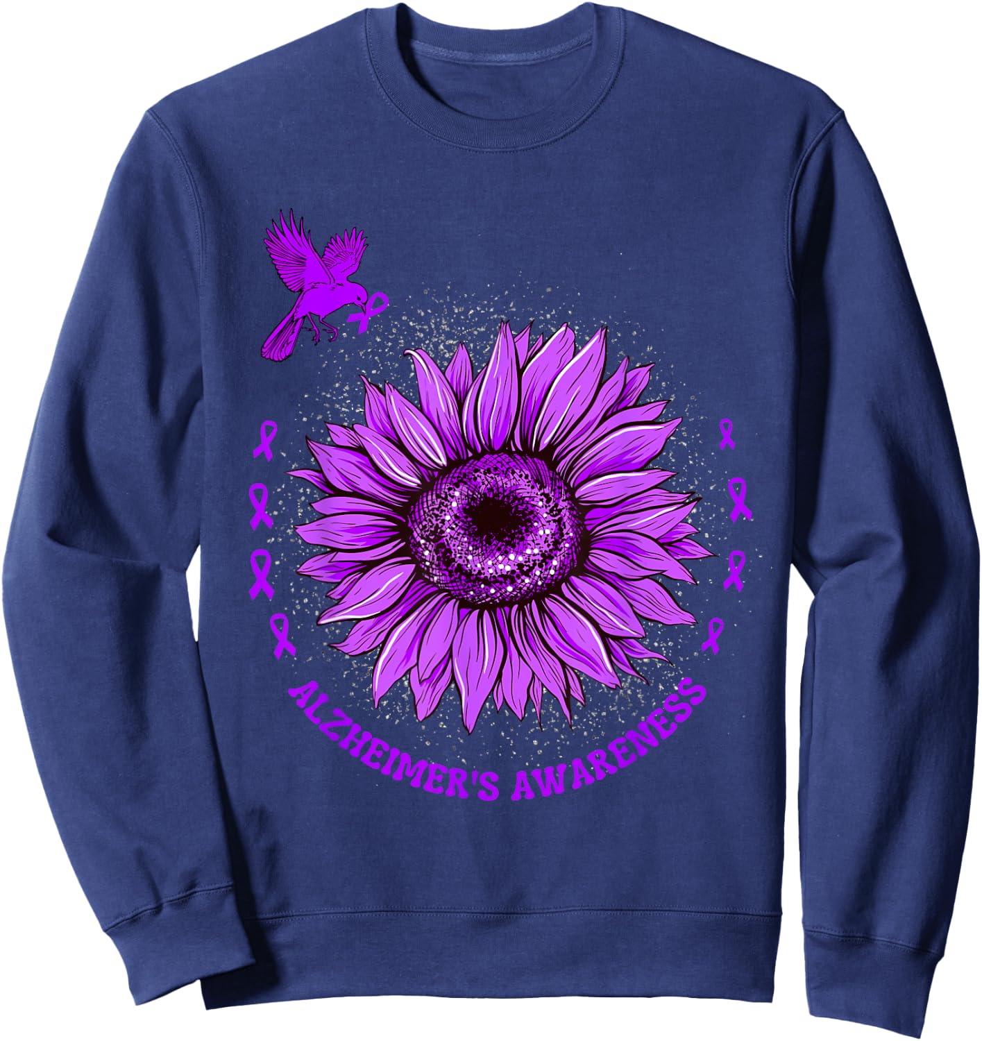 Alzheimer's Awareness Ribbon Purple Sunflower Ribbon Hope Sweatshirt - Sweatshirt | Navy