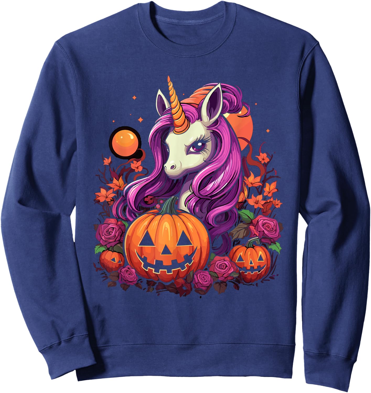 Cute Halloween Girly Halloween Unicorn Halloween Pumpkin Sweatshirt - Sweatshirt | Navy