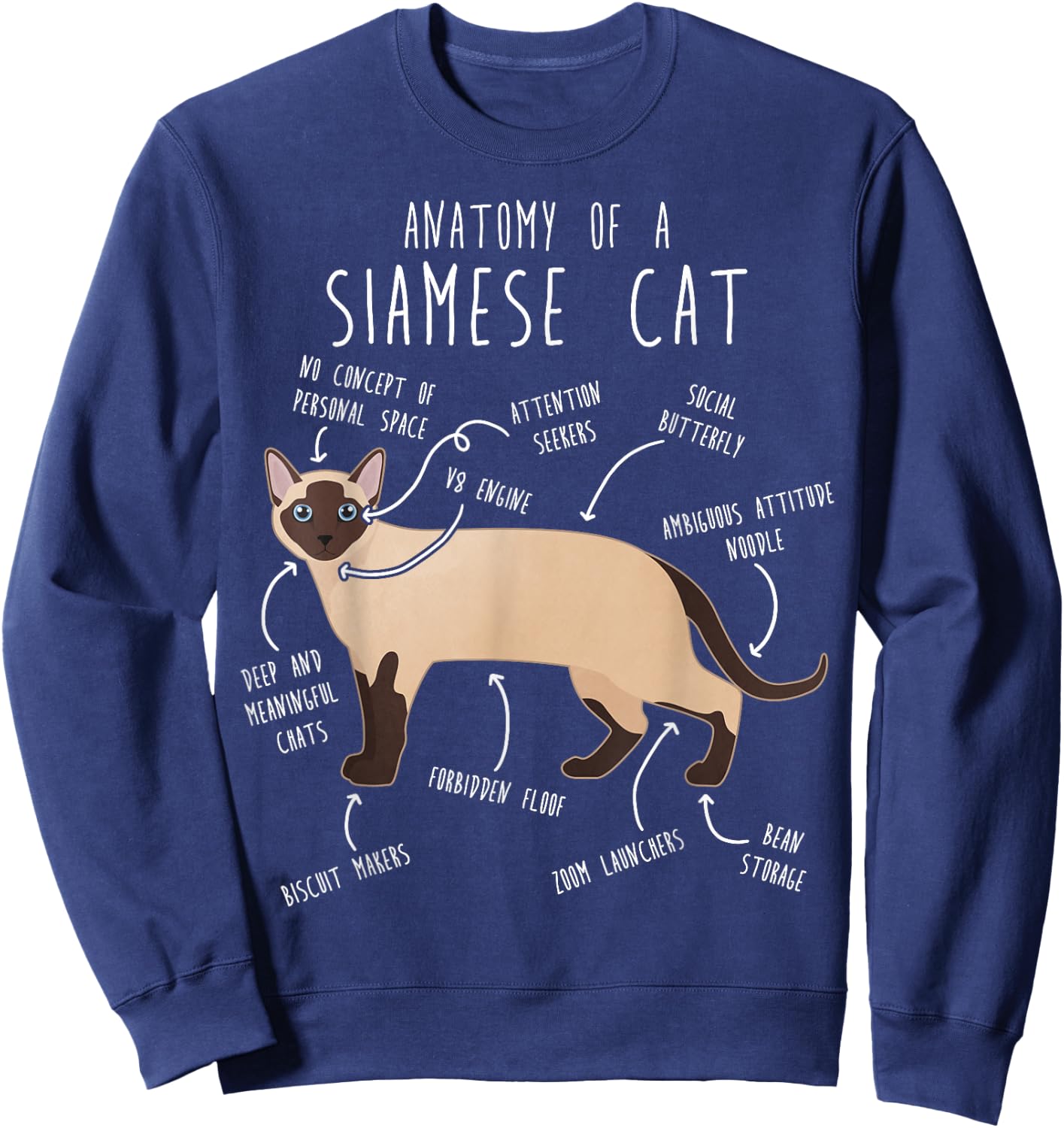 Siamese Cat Anatomy Funny Cute Pet Siamese Mom Dad Black Cat Women Kids Sweatshirt - Sweatshirt | Navy